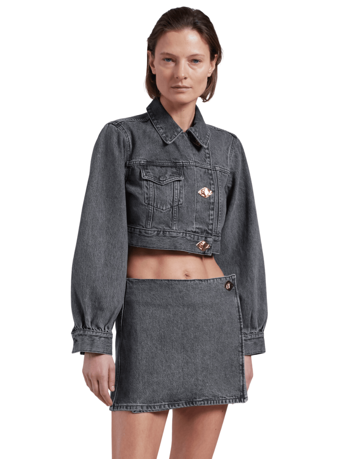 Black Washed Wrap Mini Skirt / Sharkskin Womens GANNI 