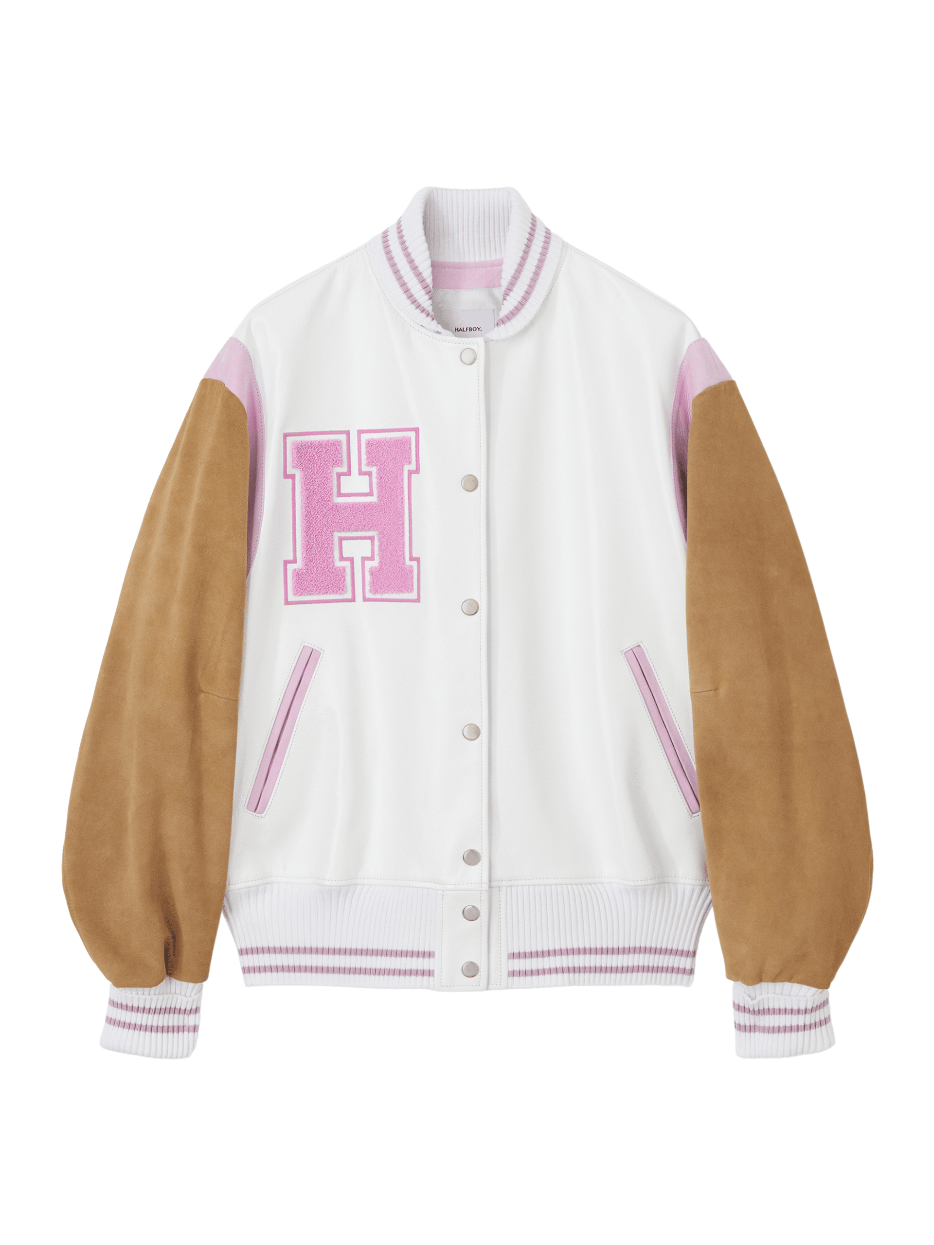 Pink and white bomber jacket deals