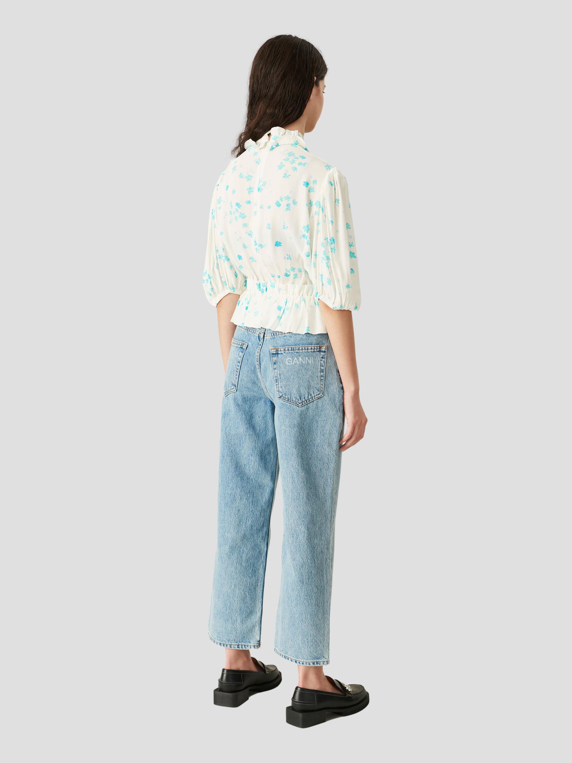 Classic Denim High-Waisted Cropped Jeans / Washed Indigo Womens GANNI 