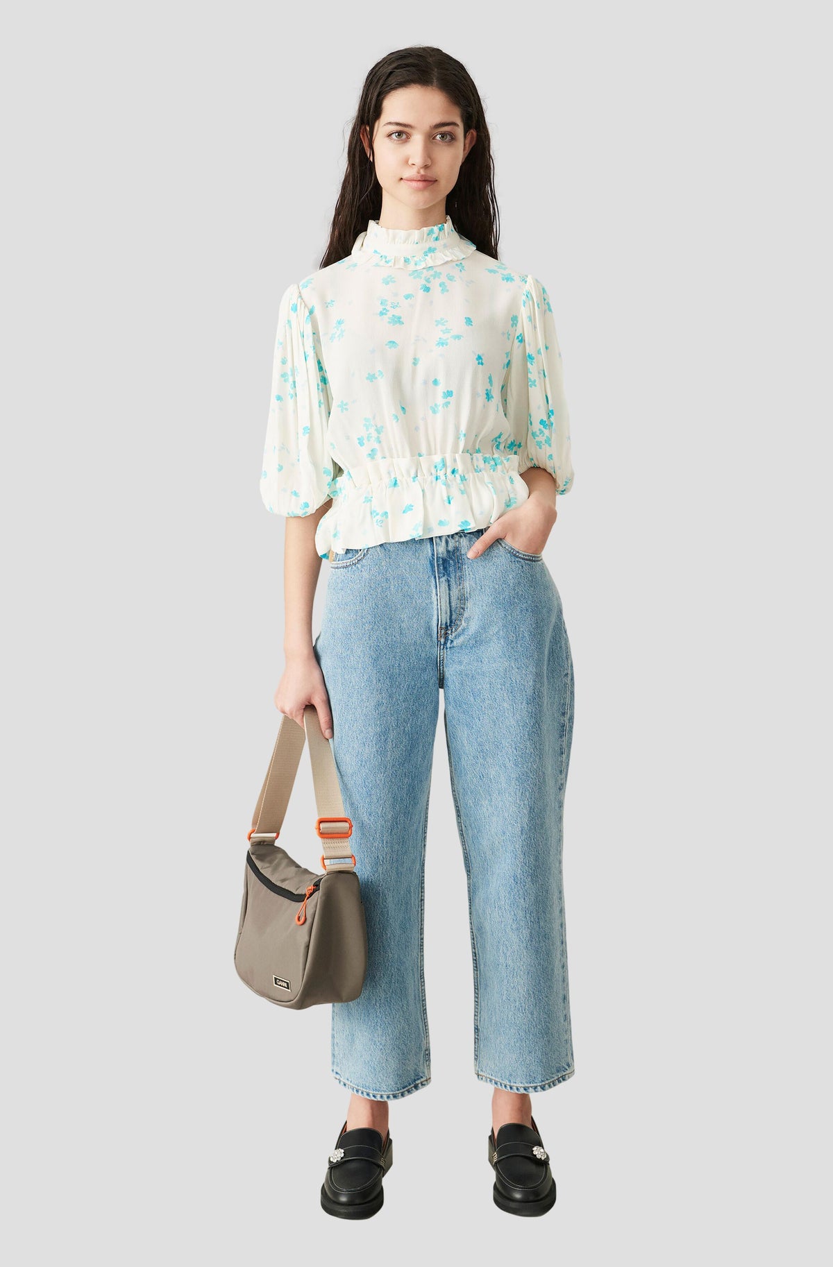 Classic Denim High-Waisted Cropped Jeans / Washed Indigo Womens GANNI 
