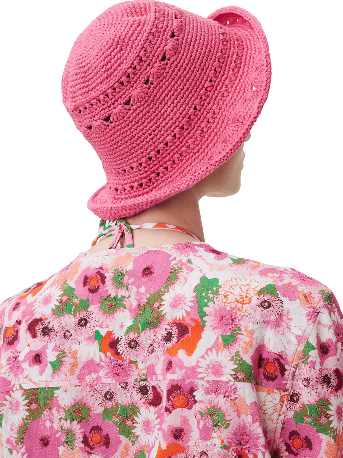 Cotton Crochet Bucket Hat / Shocking Pink Womens GANNI 