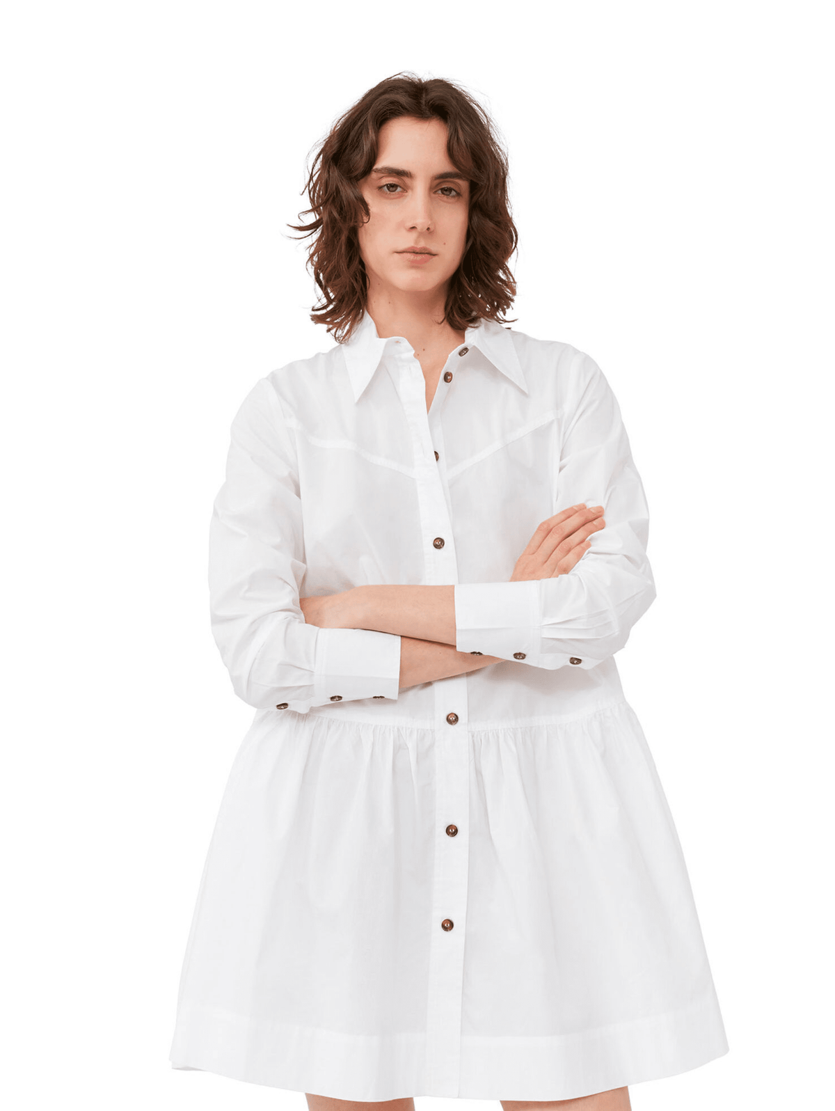 Cotton Poplin Mini Shirt Dress / Bright White Womens GANNI 