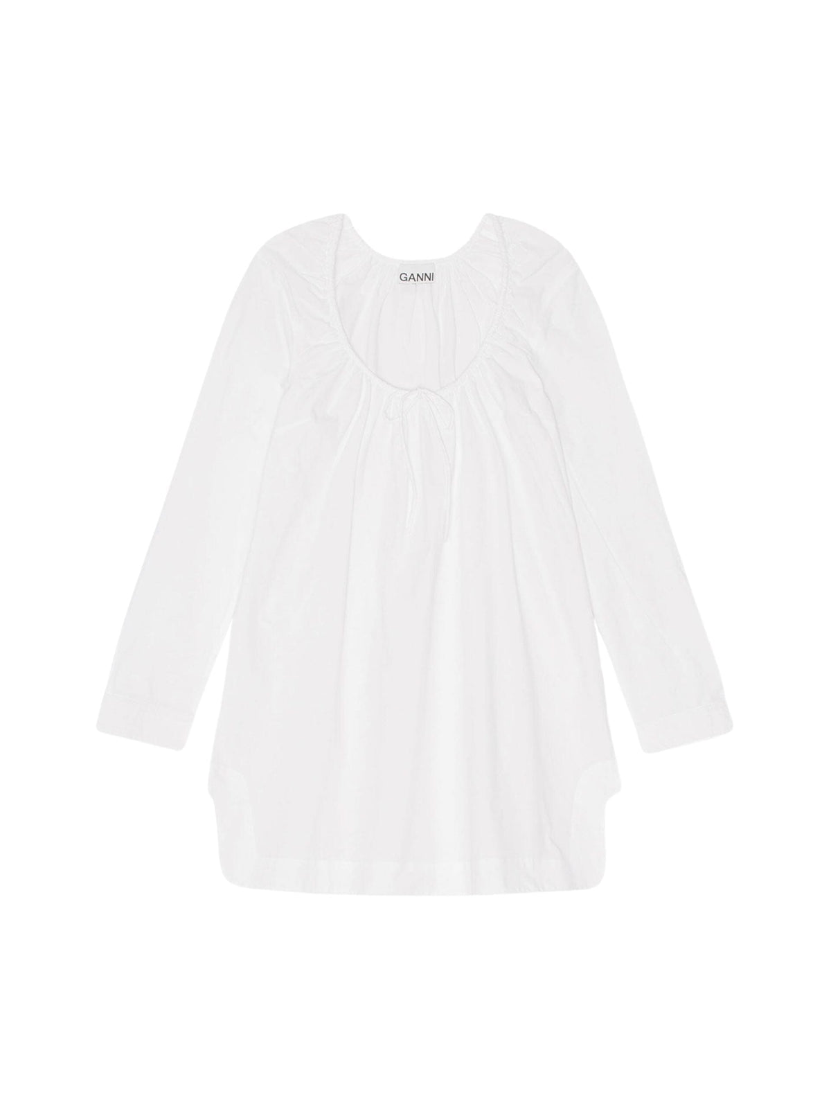 Cotton Poplin Square-neck Mini Dress / Bright White Womens GANNI 