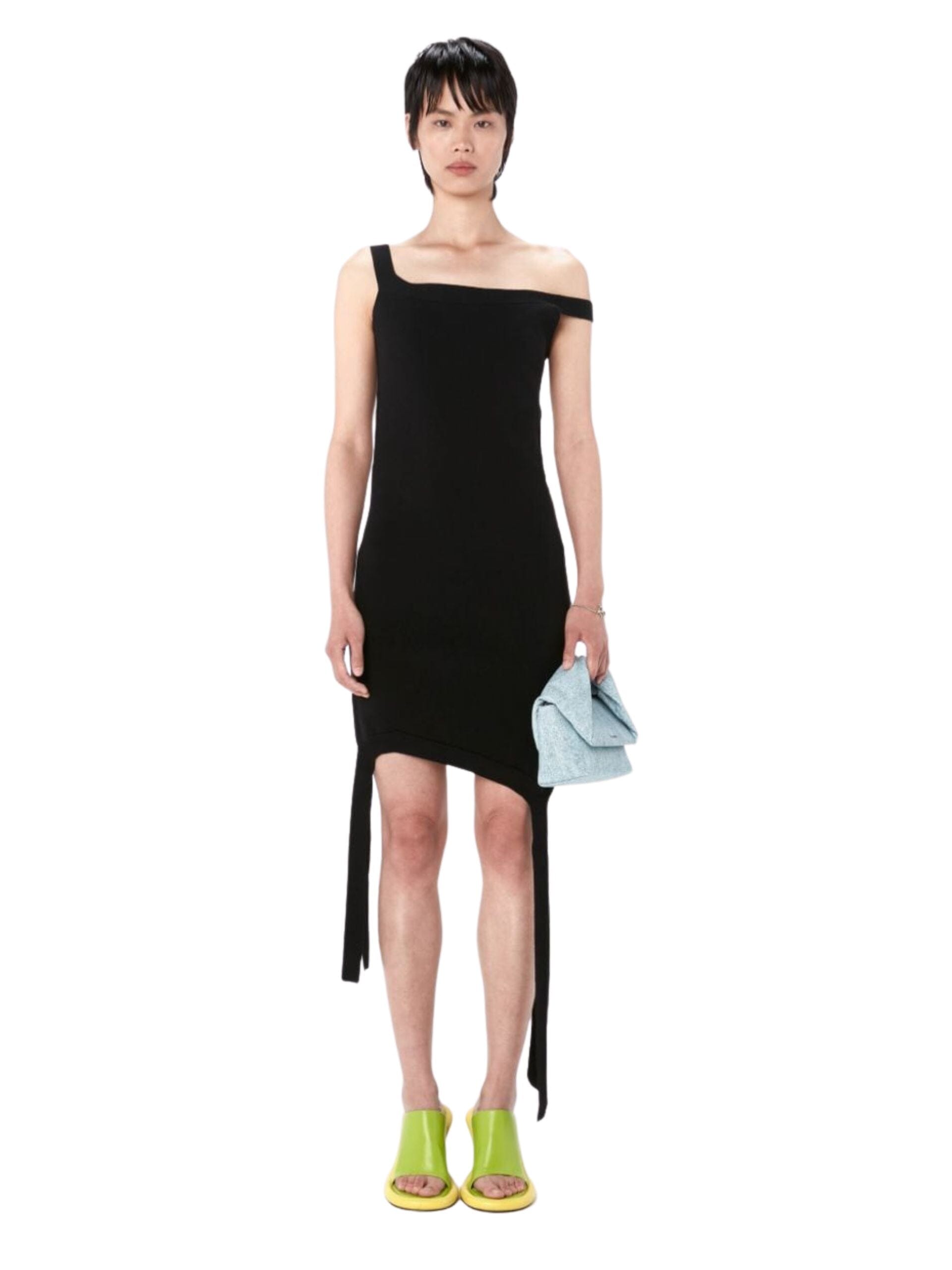【送料&関税込】J.W. Anderson Dress In Black Polyester Embellished asymmetric midi dress in black - JW Anderson