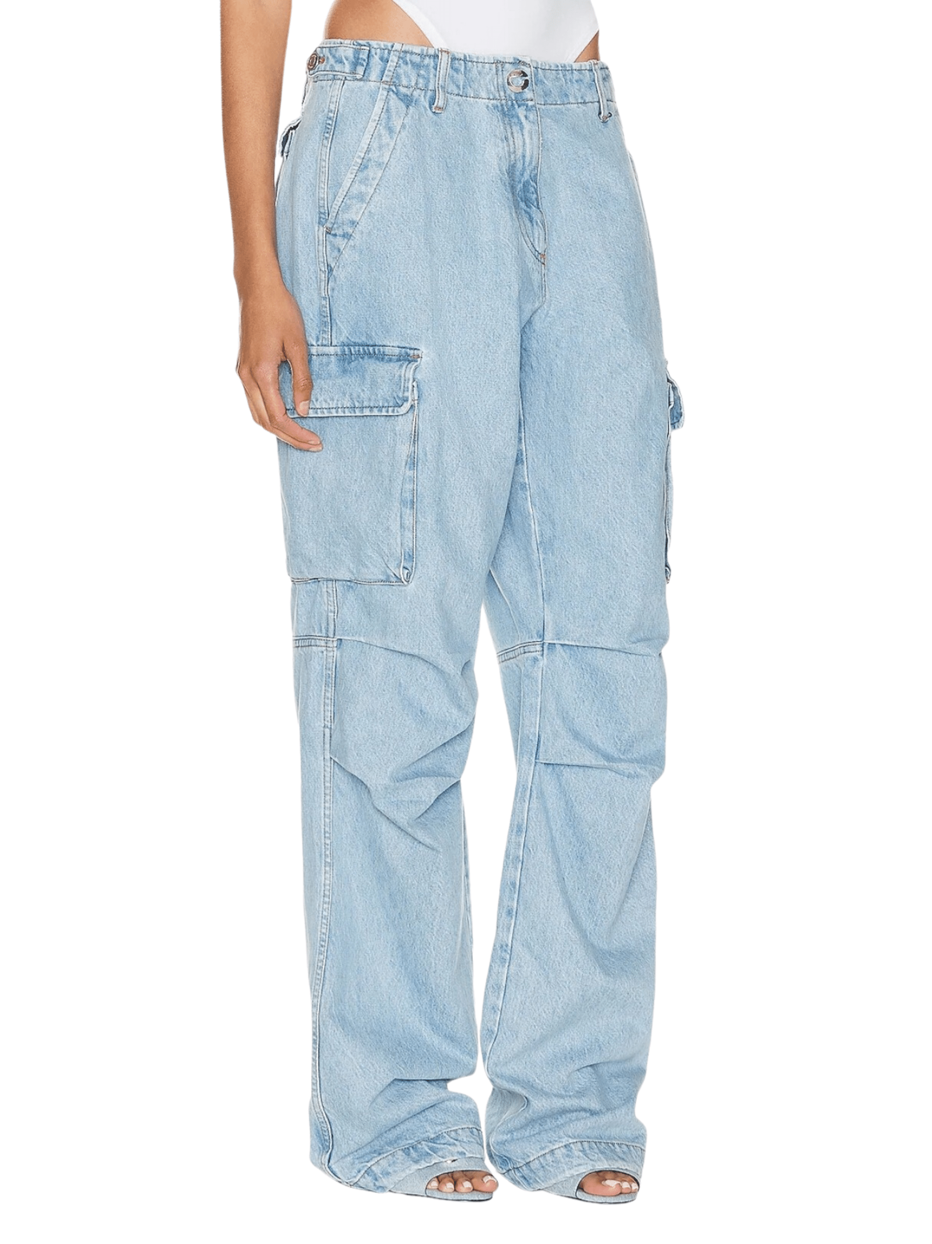 Denim Wide Leg Cargo Pants / Ice Blue - Seletti Concept Store