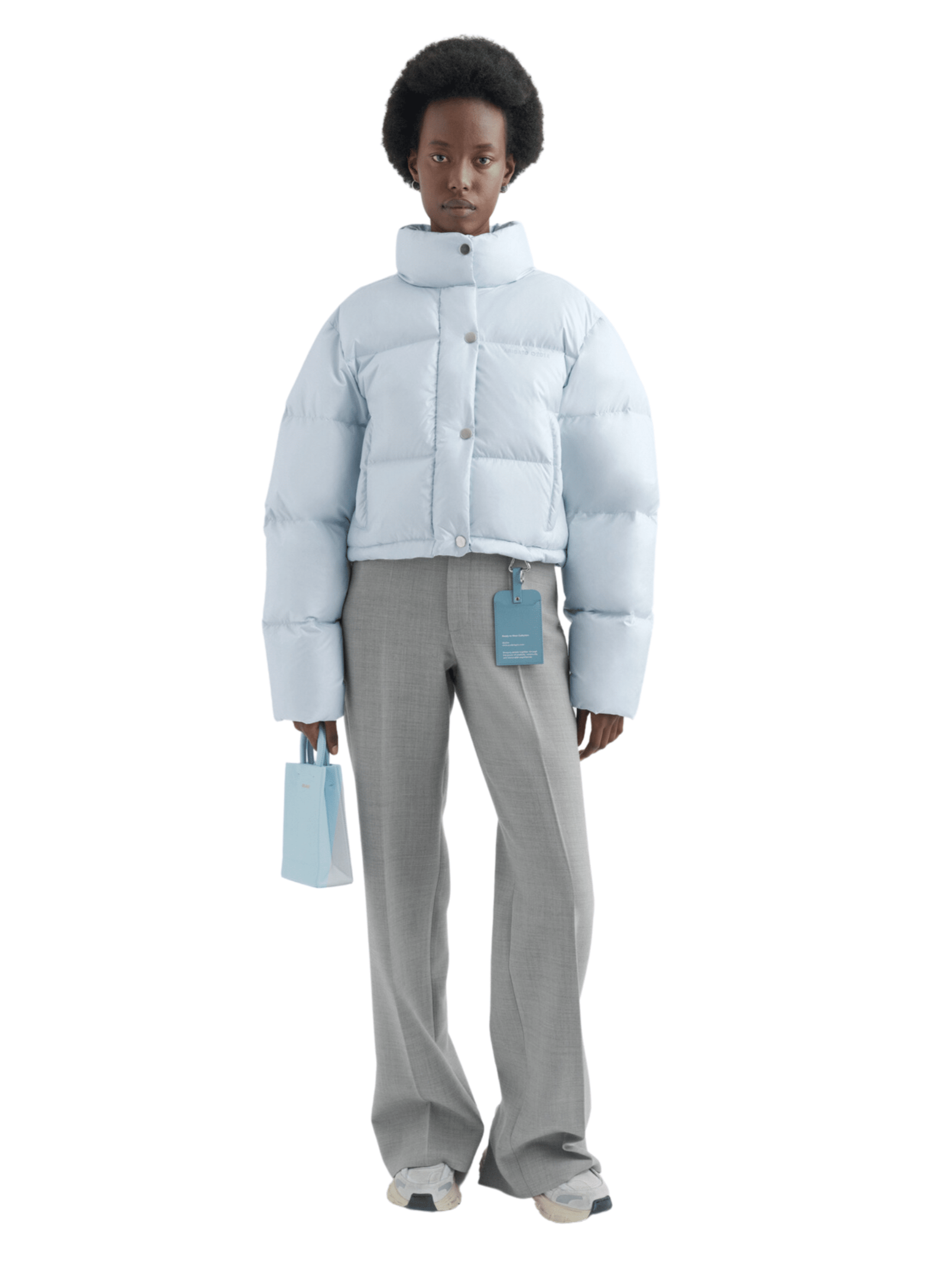 Enigma Cropped Puffer Jacket / Light Blue Womens Axel Arigato 