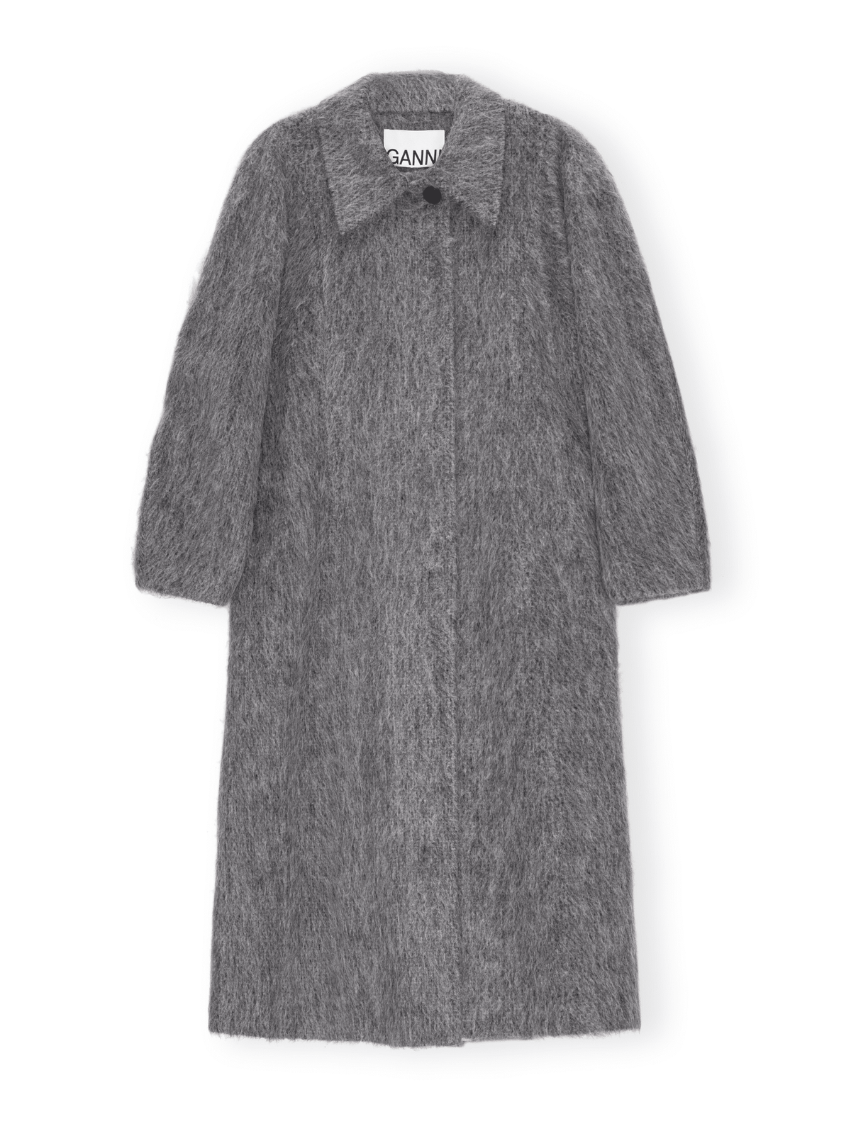 Fluffy Wool Curved Sleeve Coat / Frost Gray Womens GANNI 