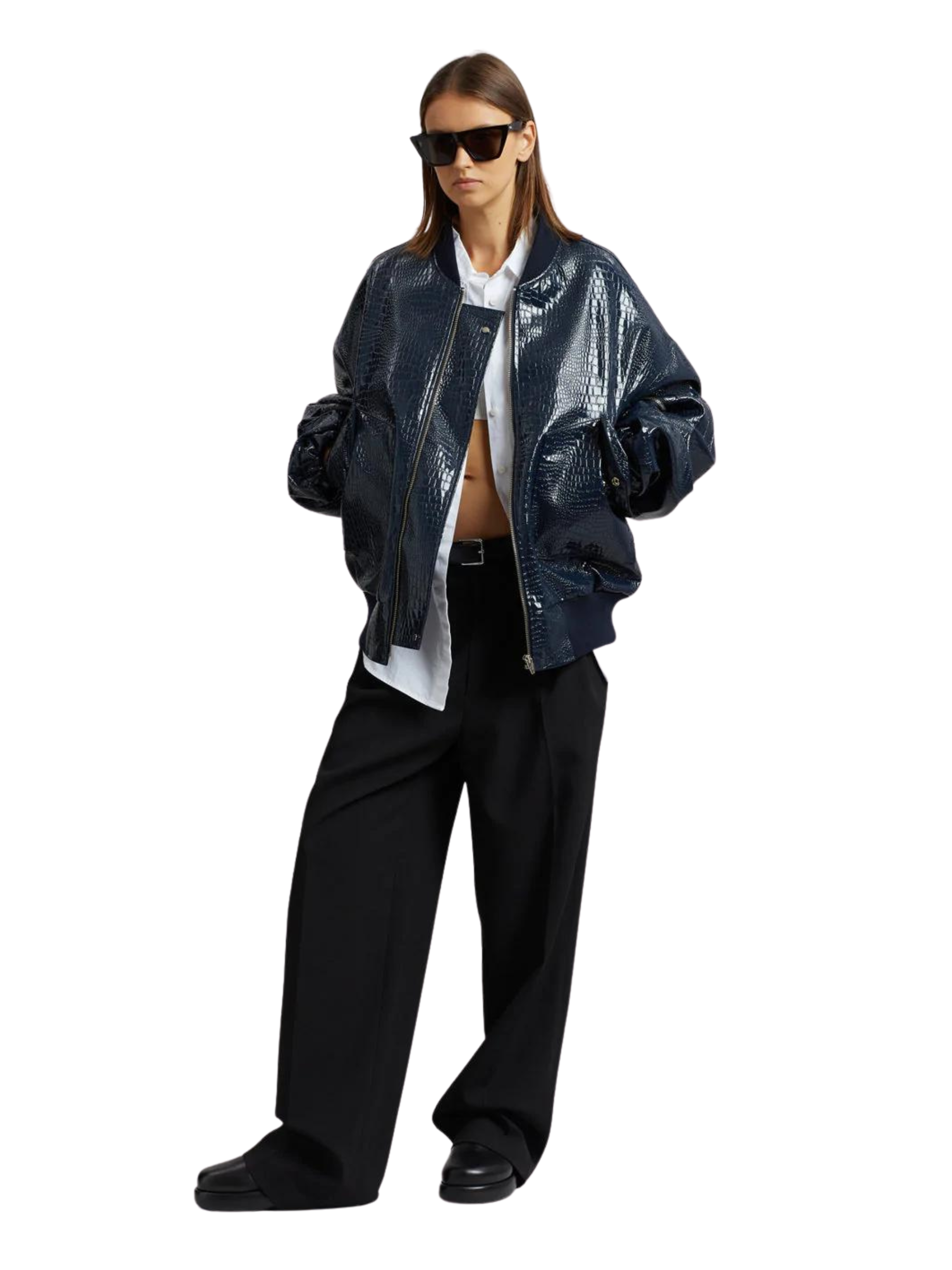 Hane Croc-Effect Bomber / Navy Womens Frankie Shop 