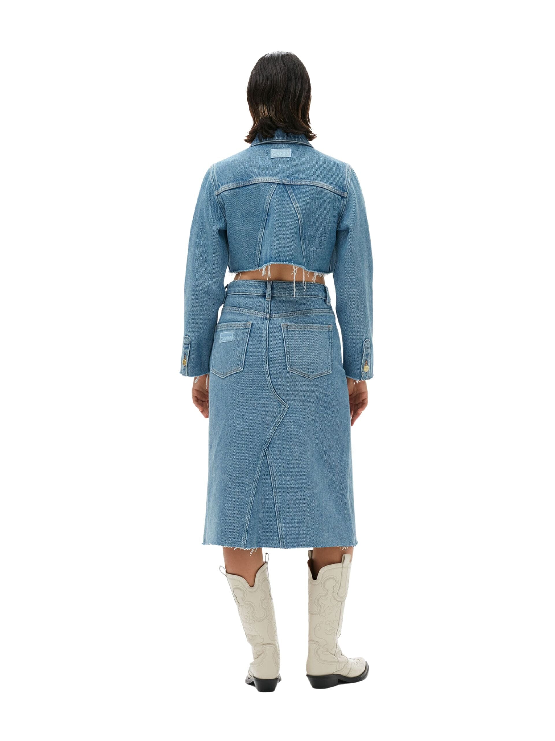 Heavy Denim Cropped Trucker Jacket / Light Blue Stone - Seletti