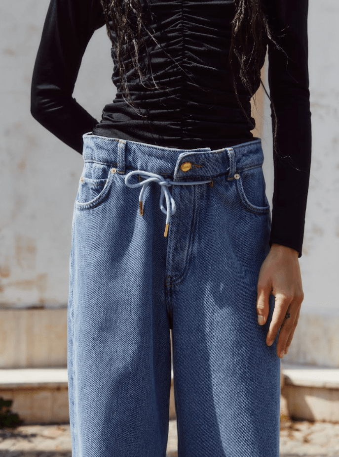 Heavy Denim Wide Drawstring Jeans / Light Blue Stone Womens GANNI 