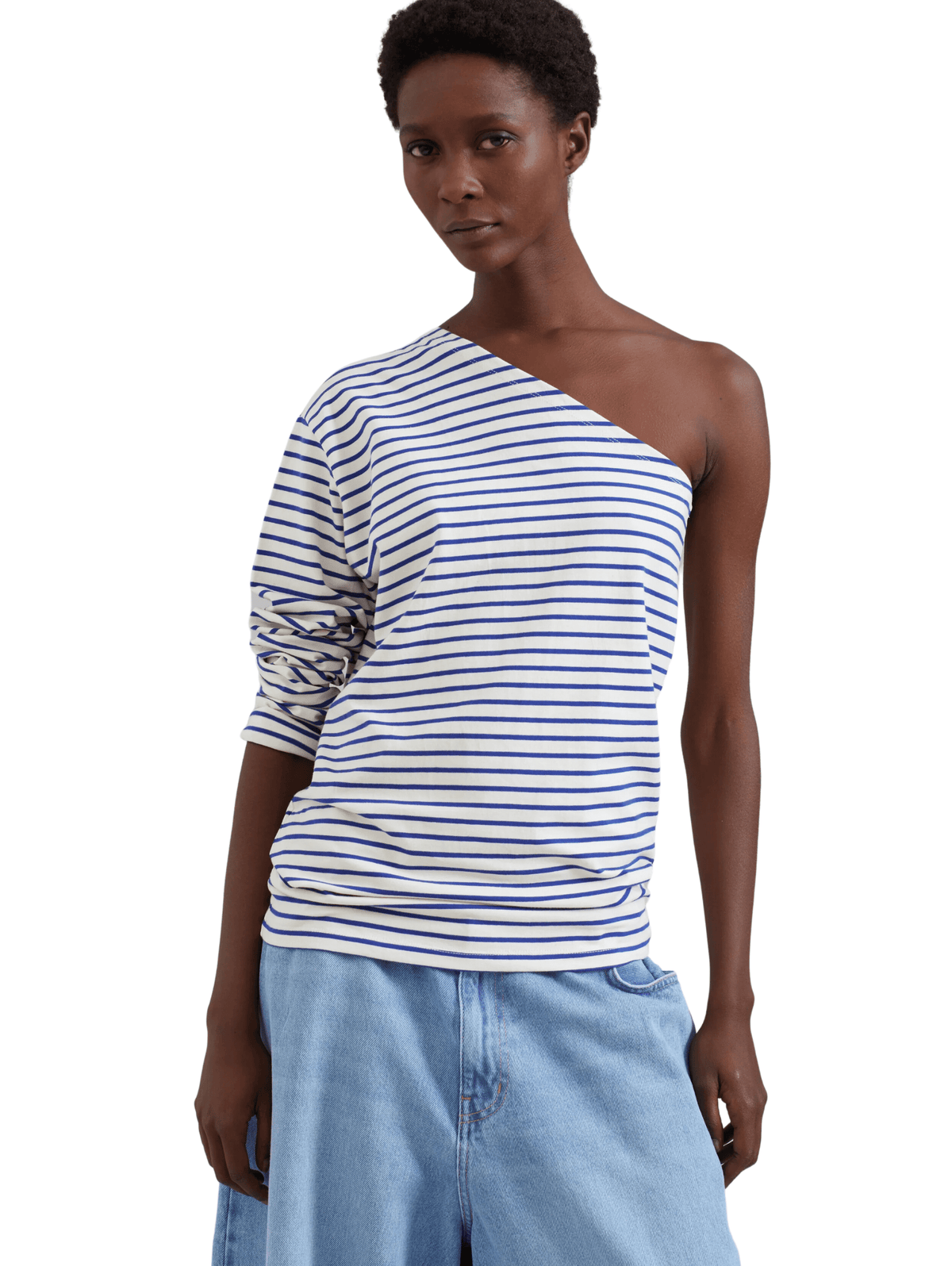 Jean One Shoulder Top / Blue Stripe Womens Frankie Shop 