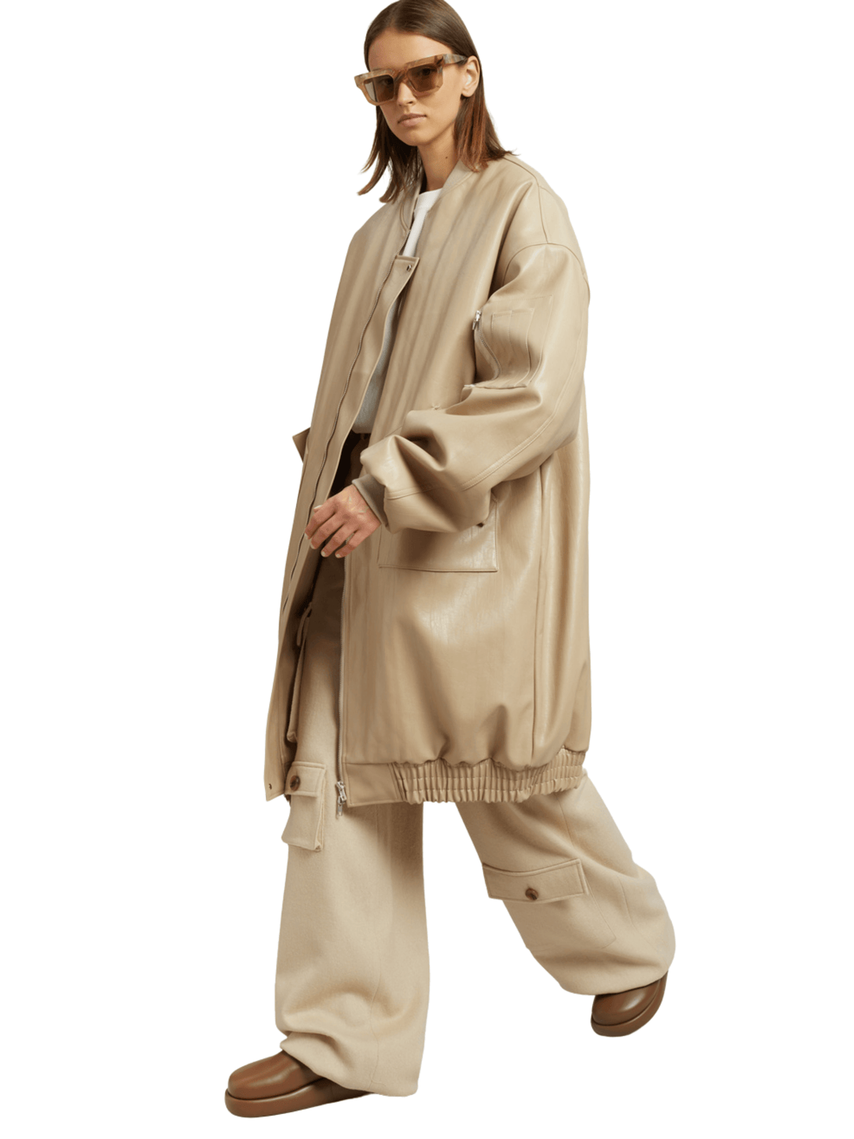 Jesse Long Faux Leather Bomber / Beige Womens Frankie Shop 
