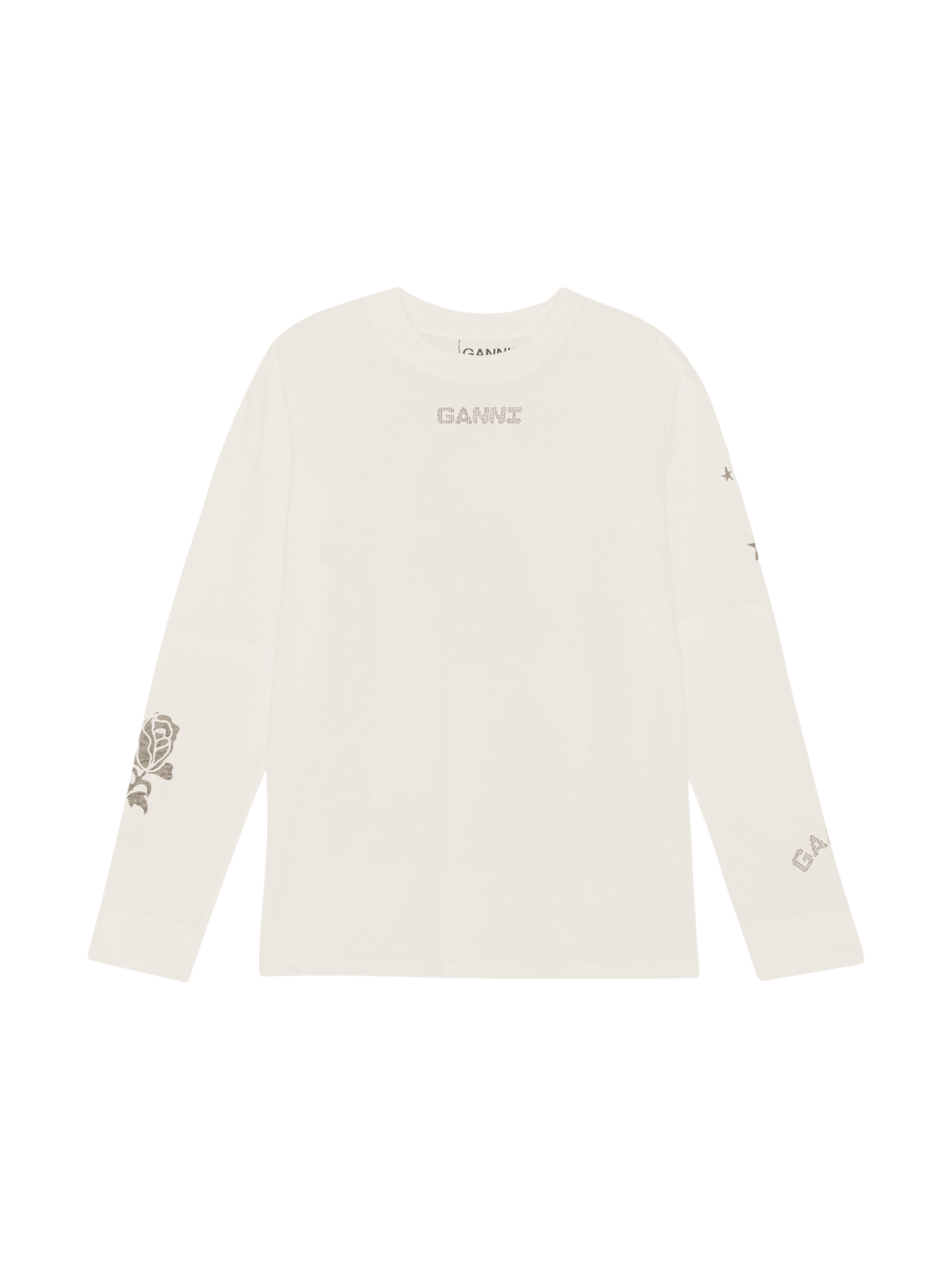 Light Jersey Layered Long Sleeve T-shirt / Egret Womens GANNI 