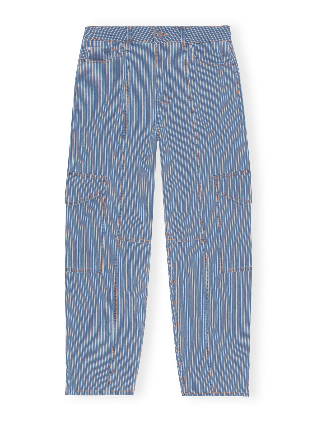 Light Stripe Denim Cargo Pants / Mid Blue Stone Womens GANNI 