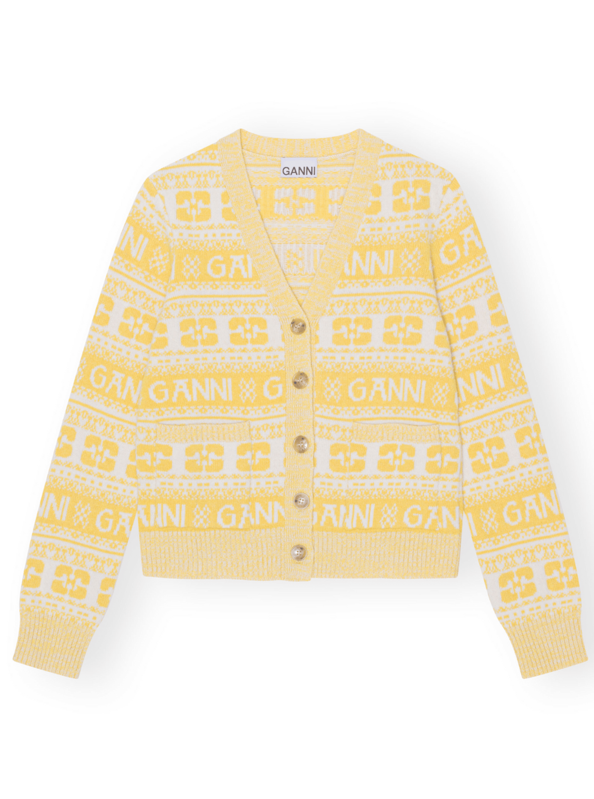 Logo Wool Mix Cardigan / Maize Womens GANNI 