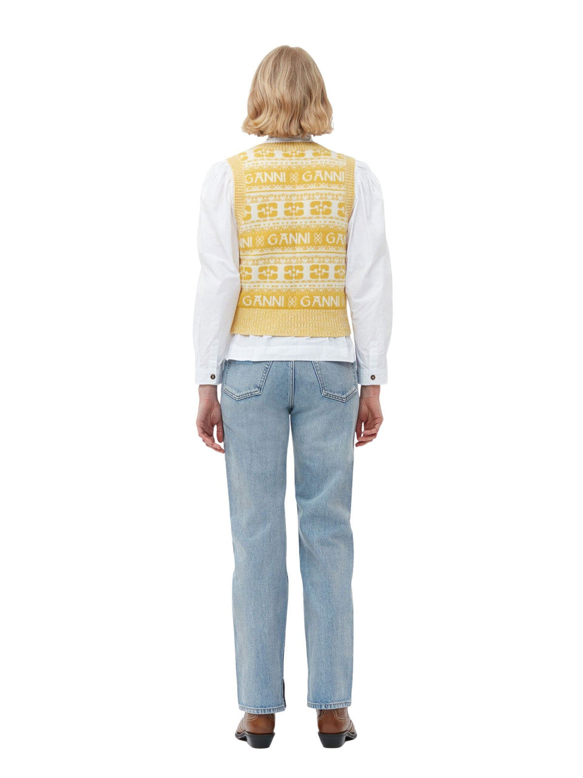 Logo Wool Mix Vest / Maize Womens GANNI 