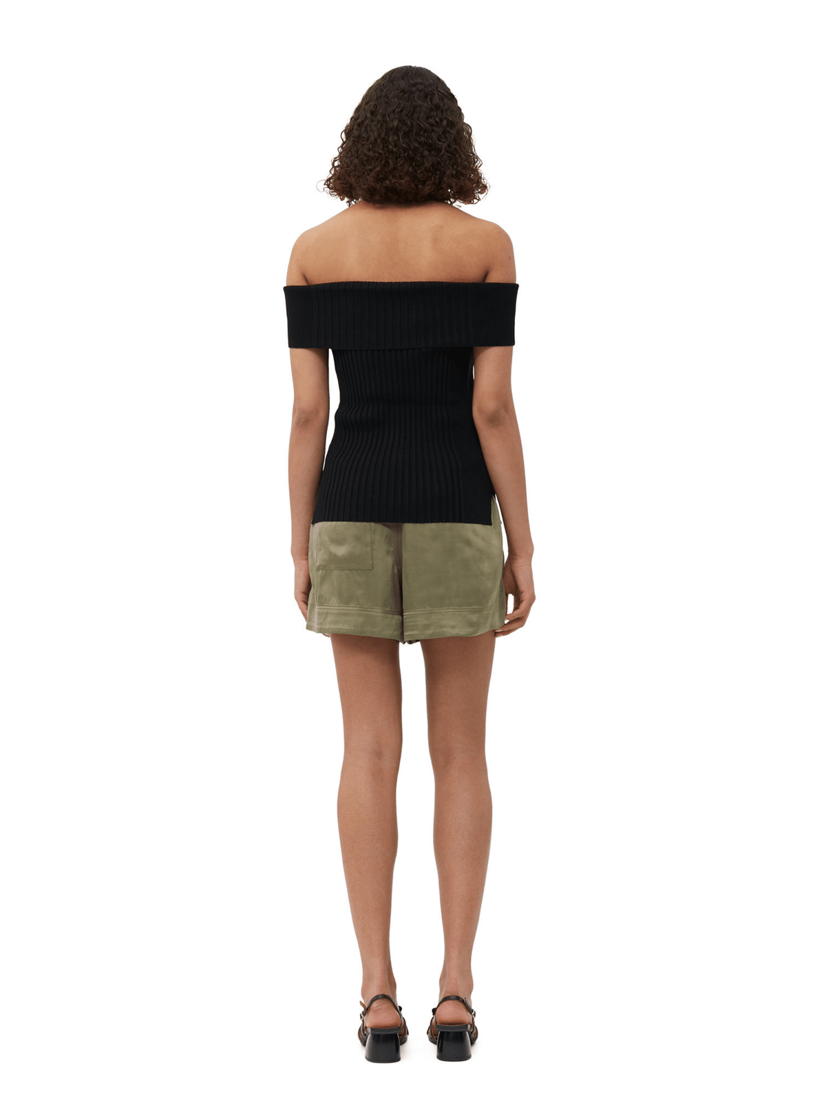 Melange Knit Off Shoulder Top / Black Womens GANNI 