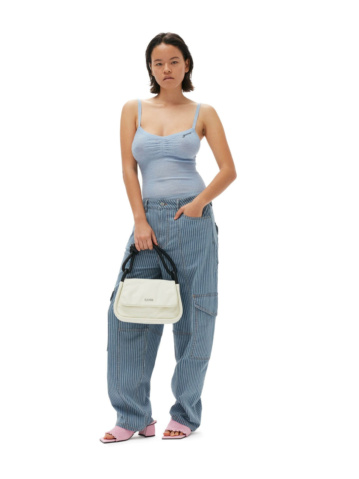 Merino Lace Strap Top / Ice Water Womens GANNI 