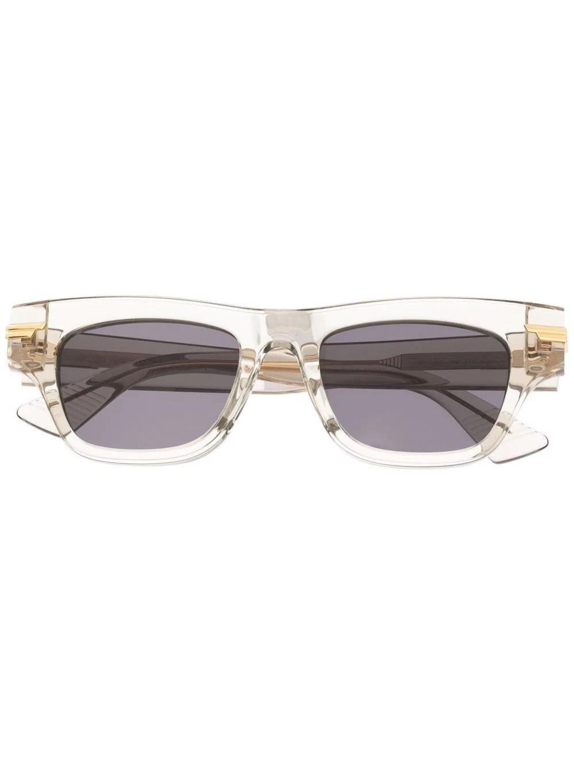 Metallic Detailed Rectangle Frame Sunglasses / Beige Womens Bottega Veneta 