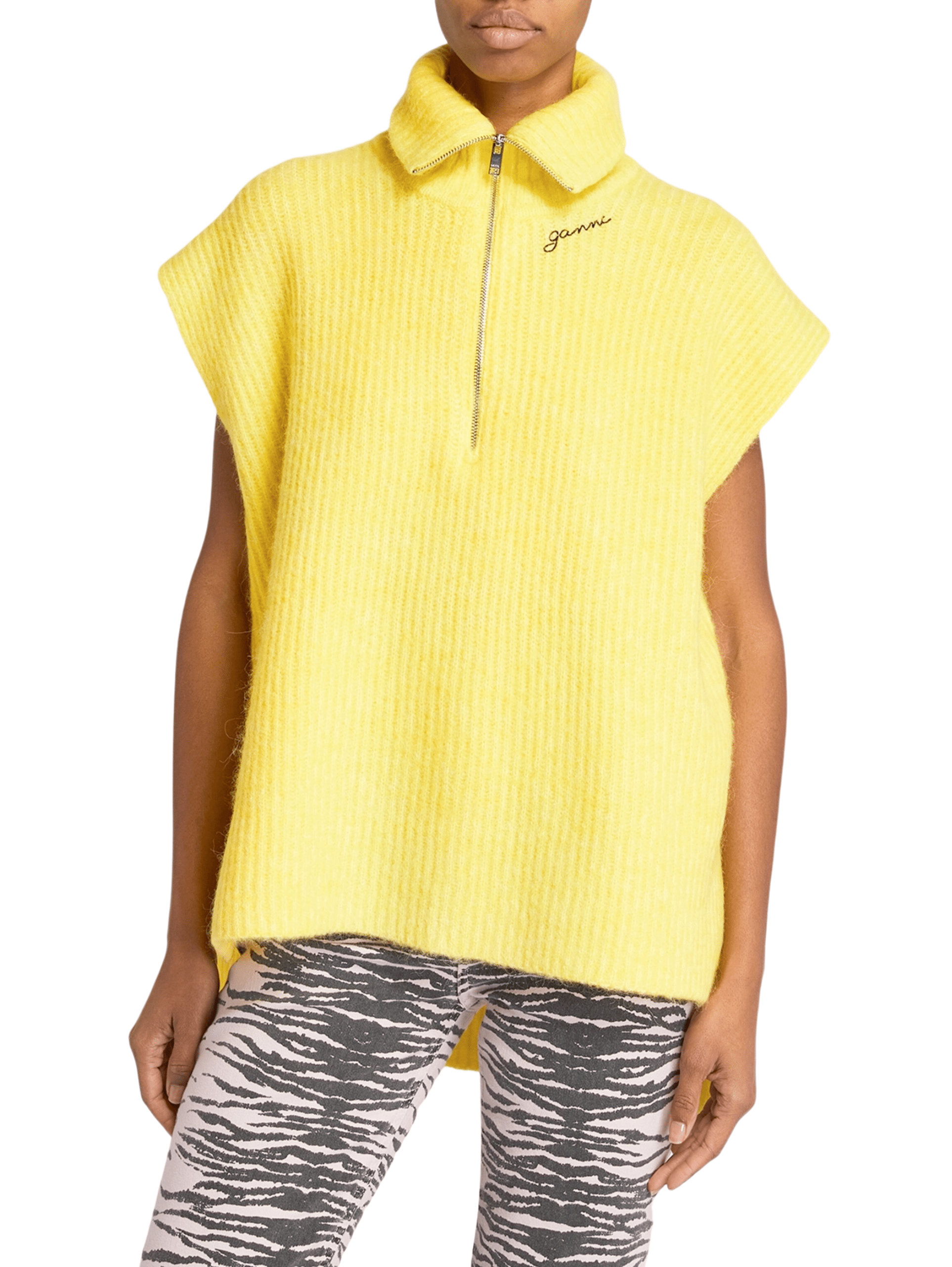 Oversized Zipper Vest / Yellow Womens GANNI 