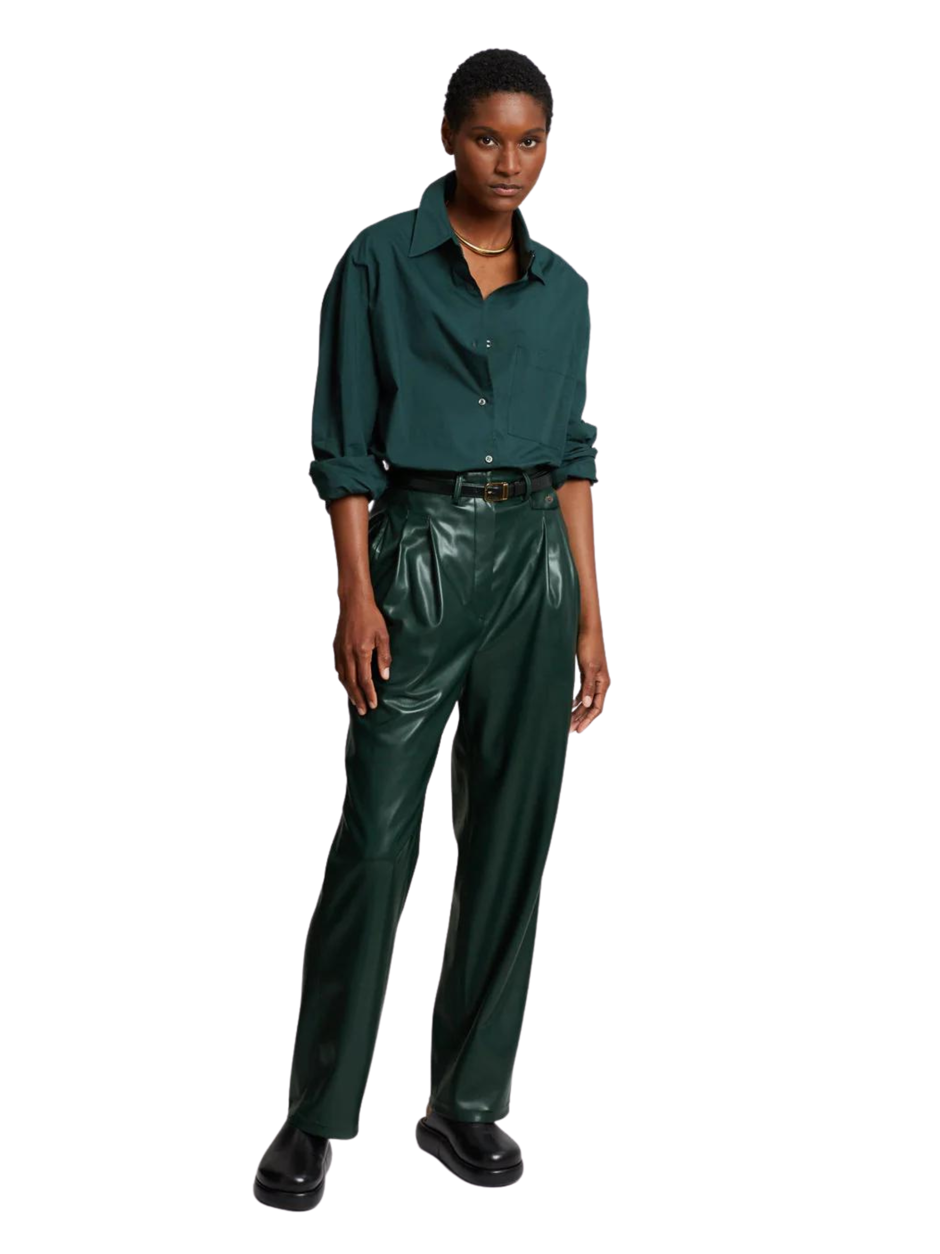 Womens Green Faux-leather Trousers | NA-KD