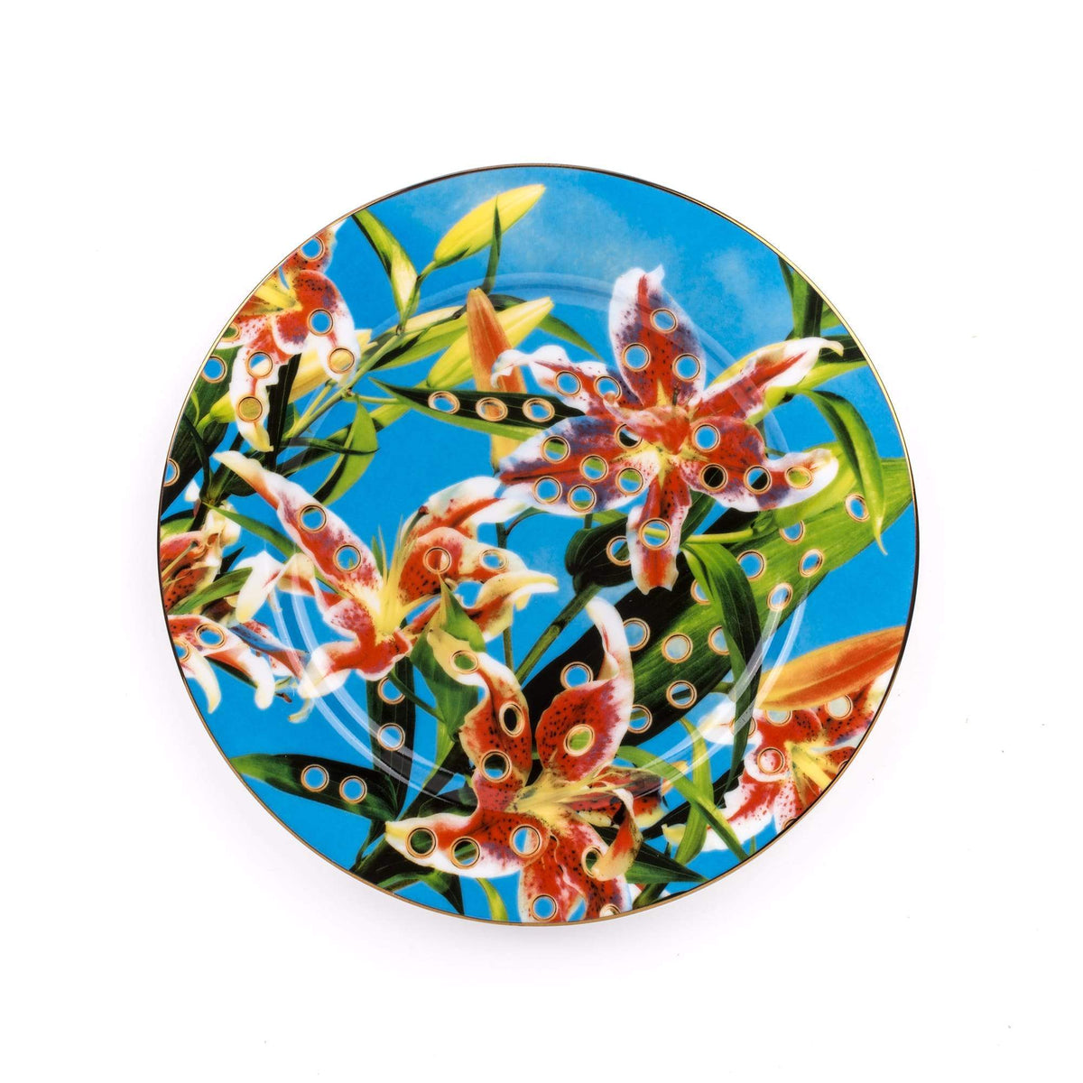 Porcelain Plate / Flowers With Holes Gold Border Seletti Seletti