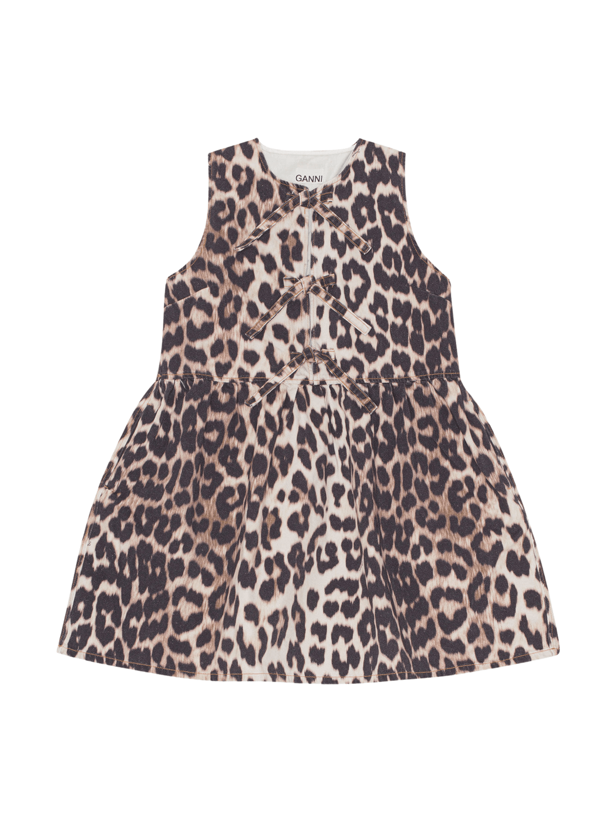 Print Denim Tieband Mini Dress / Leopard Womens GANNI 