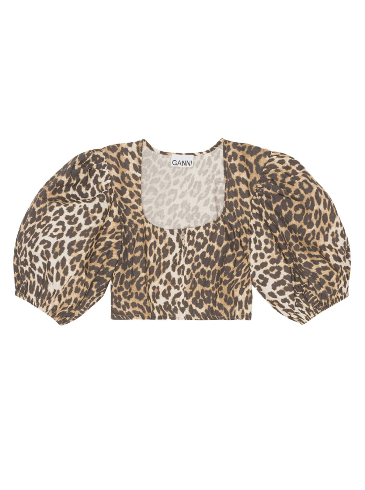 Printed Cotton Cropped Zipper Blouse / Big Leopard Almond Milk Womens GANNI 