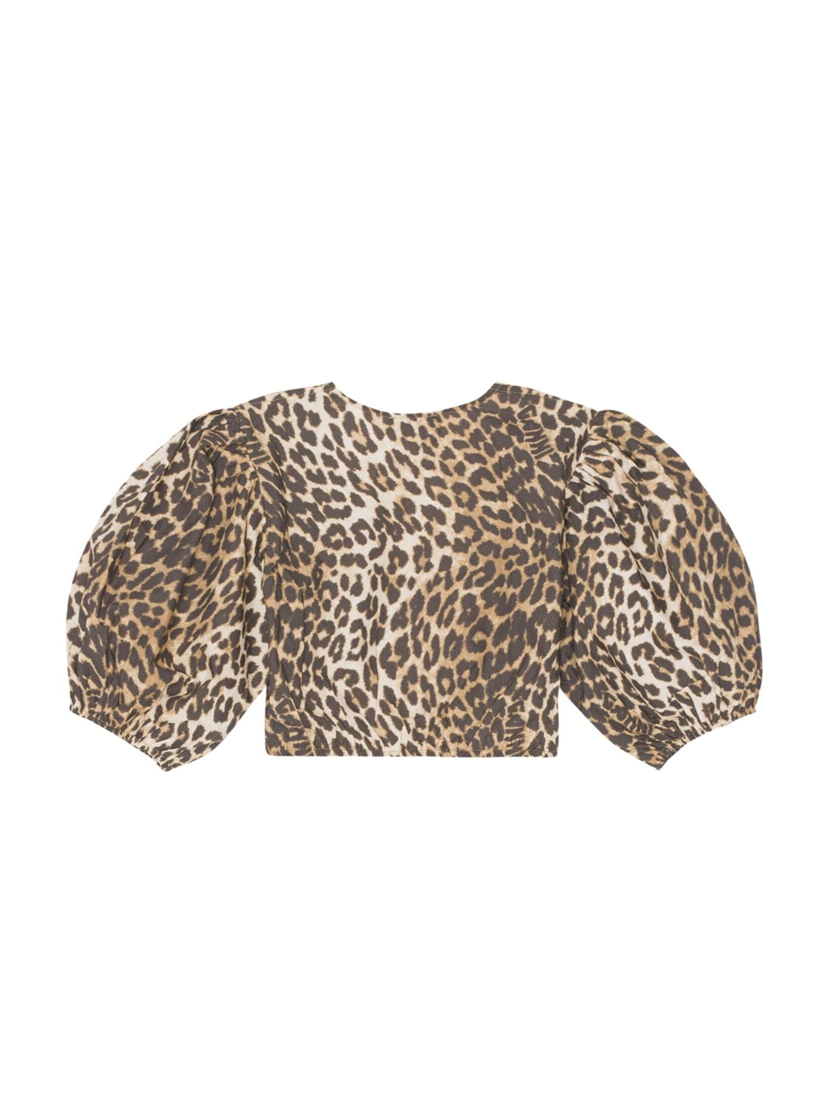 Printed Cotton Cropped Zipper Blouse / Big Leopard Almond Milk Womens GANNI 