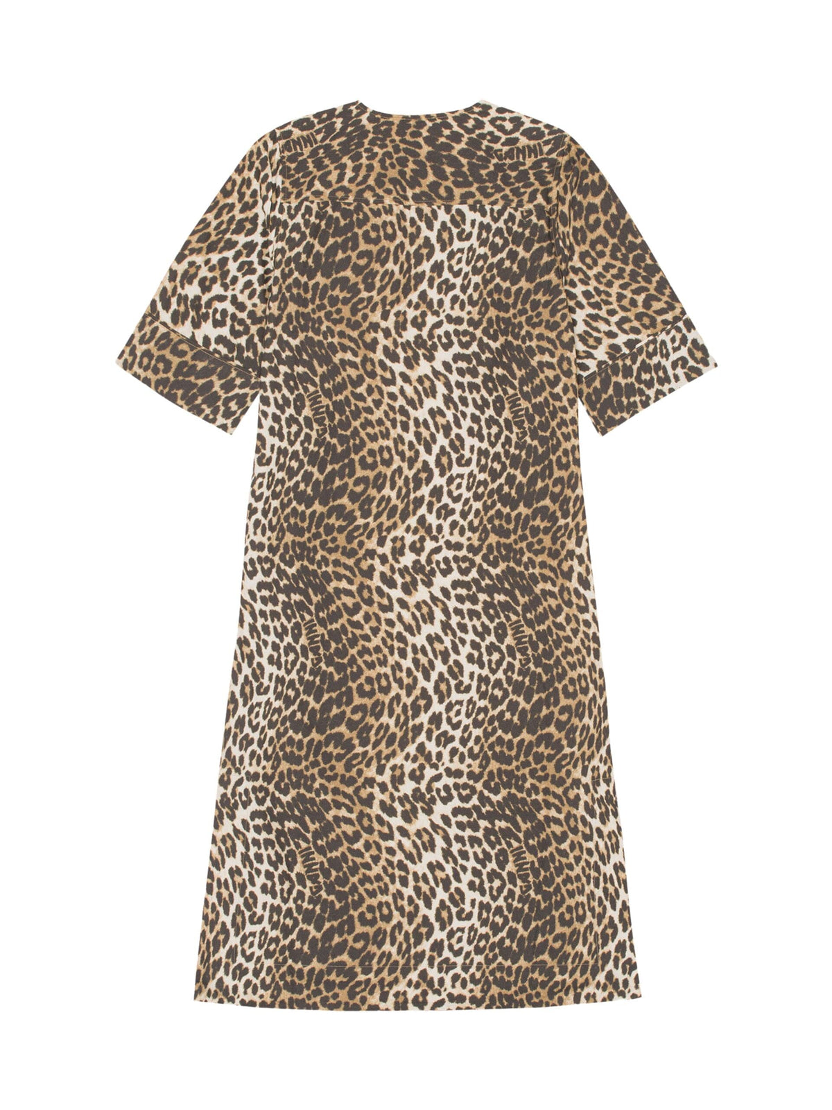 Printed Cotton Wide Midi Dress / Big Leopard Almond Milk Womens GANNI 