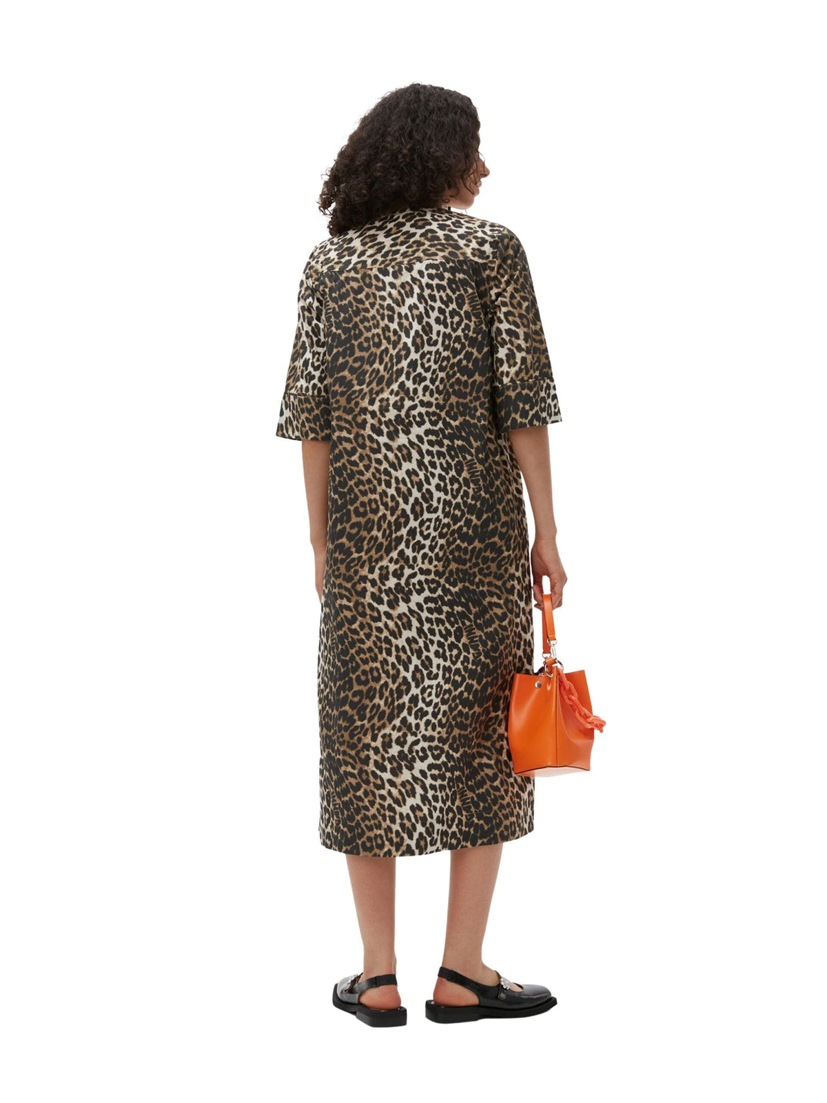 Printed Cotton Wide Midi Dress / Big Leopard Almond Milk Womens GANNI 