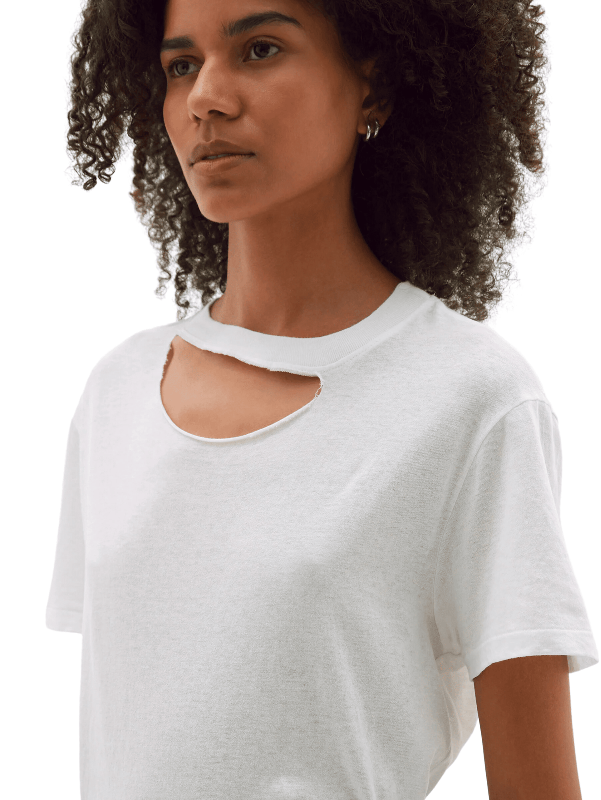 Raw Cutout Short Sleeve T-Shirt / White Womens Bassike 