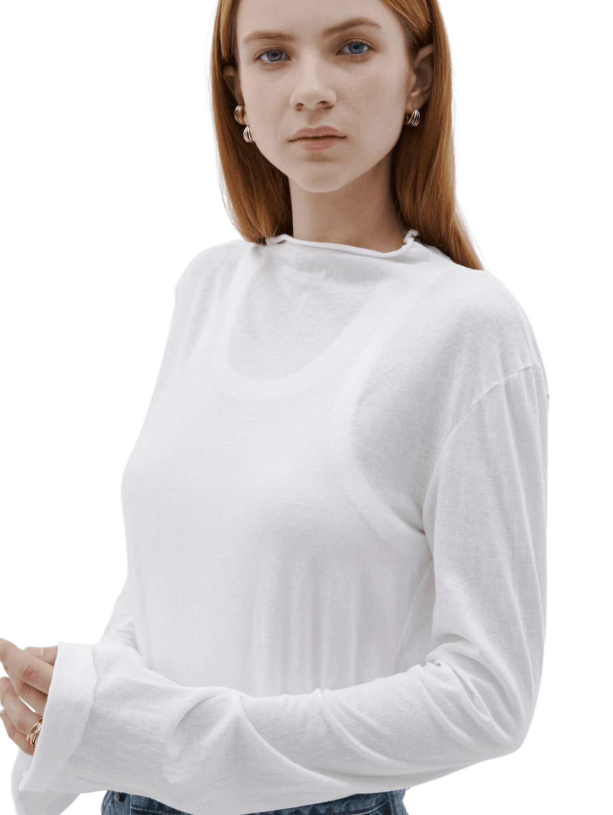 Regular Raised Neck Long Sleeve T-shirt / White Womens Bassike 