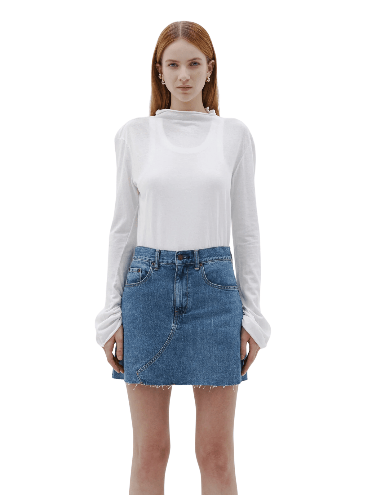 Regular Raised Neck Long Sleeve T-shirt / White Womens Bassike 