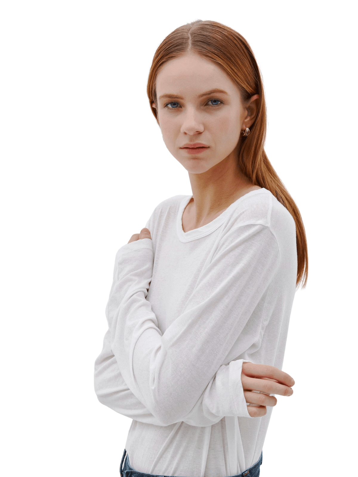 Regular Scoop Hem Long Sleeve T-Shirt / White Womens Bassike 