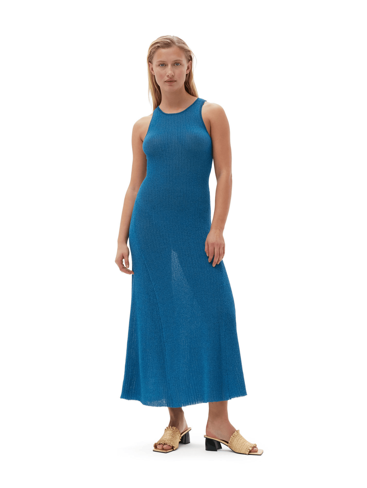 Sparkle Rib Open Back Dress / Brilliant Blue Womens GANNI 
