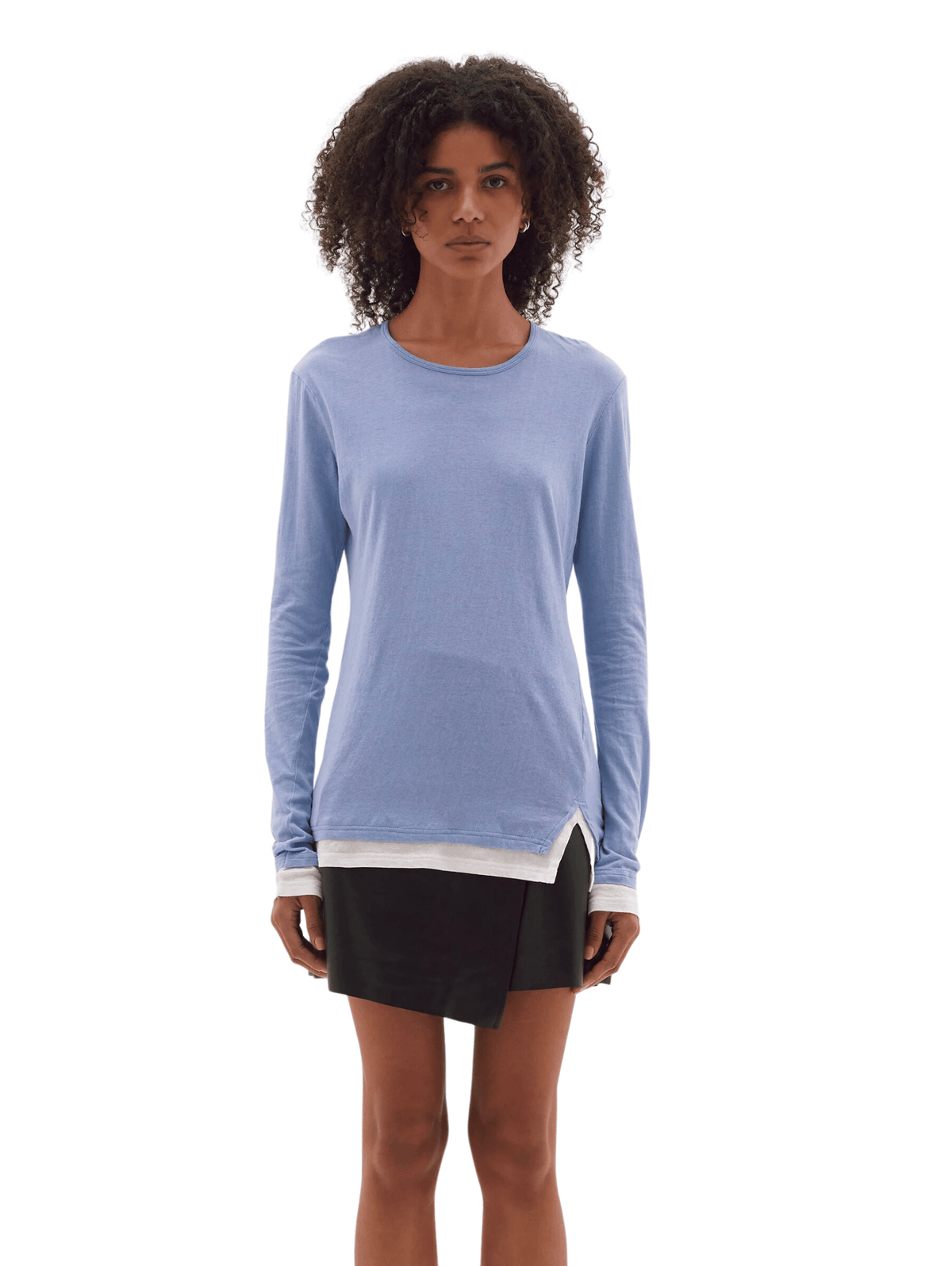 Split Layered Long Sleeve T-Shirt / Como Blue &amp; White Womens Bassike 