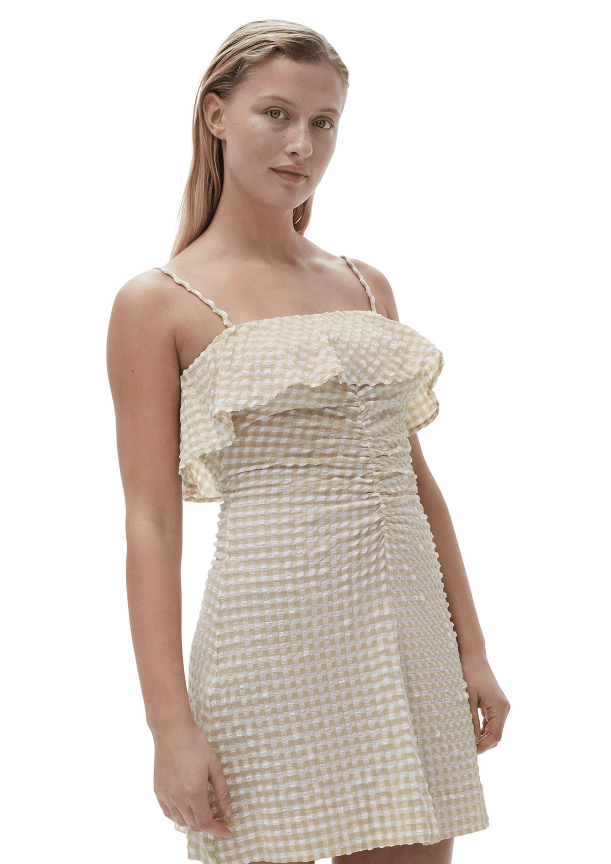 Stretch Seersucker Strap Mini Dress / Pale Khaki Womens GANNI 