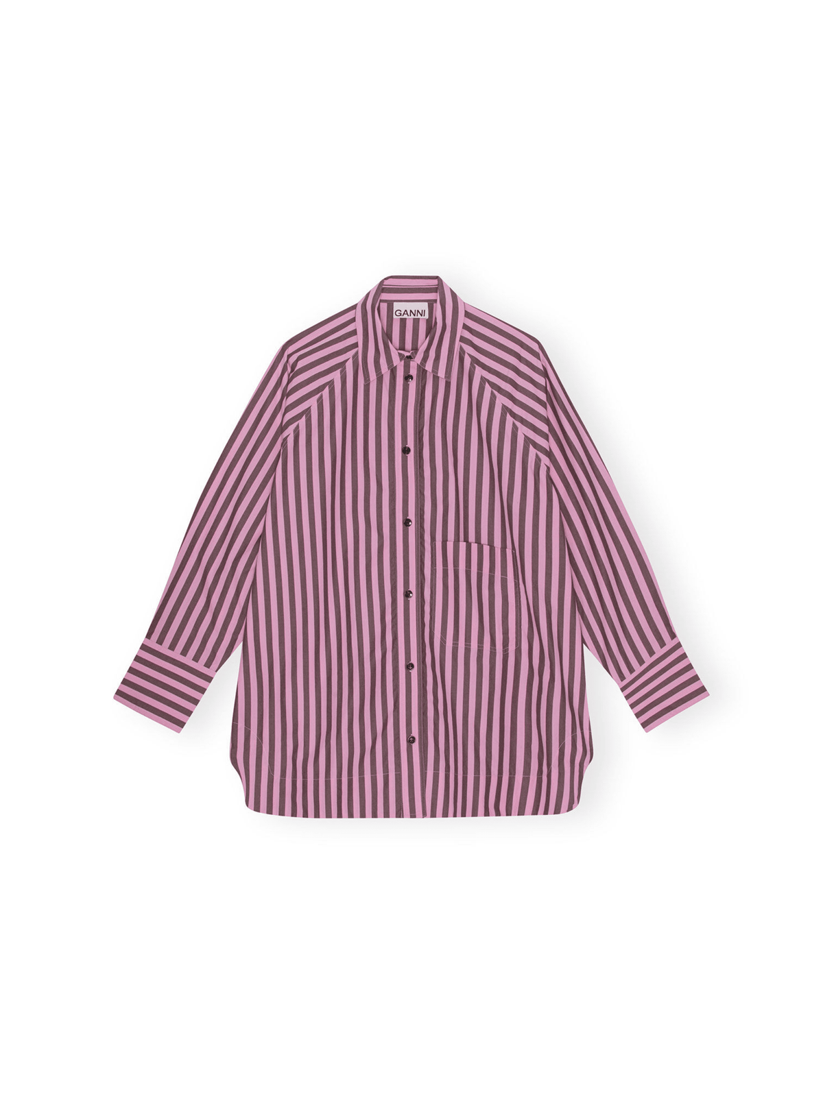 Stripe Cotton Oversize Raglan Shirt / Bonbon Womens GANNI 