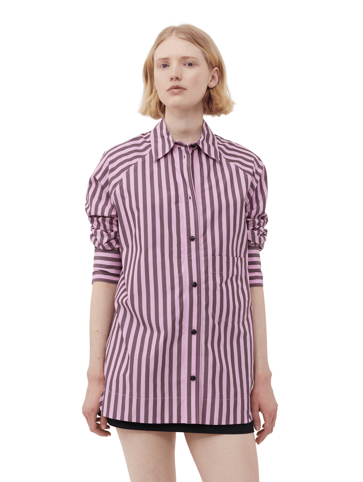 Stripe Cotton Oversize Raglan Shirt / Bonbon Womens GANNI 