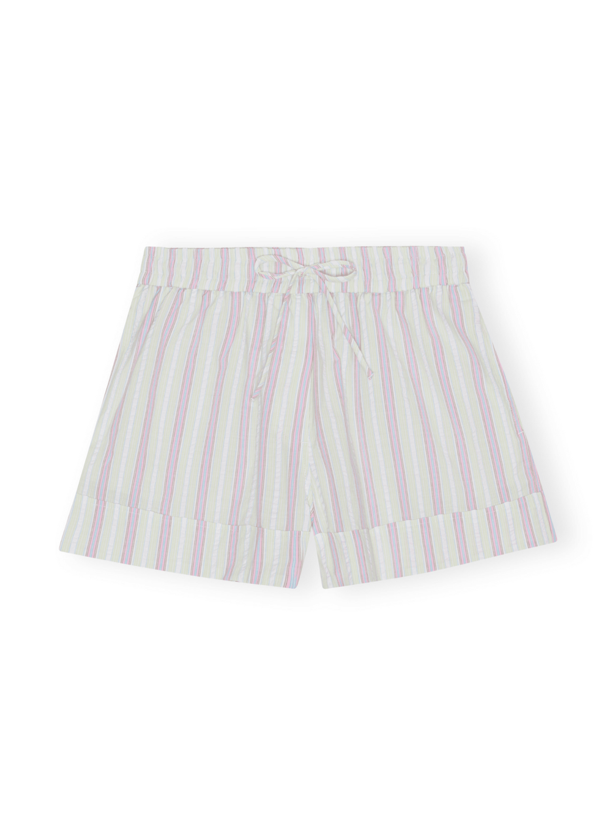 Stripe Seersucker Elasticated Shorts / Mauve Chalk Womens GANNI 