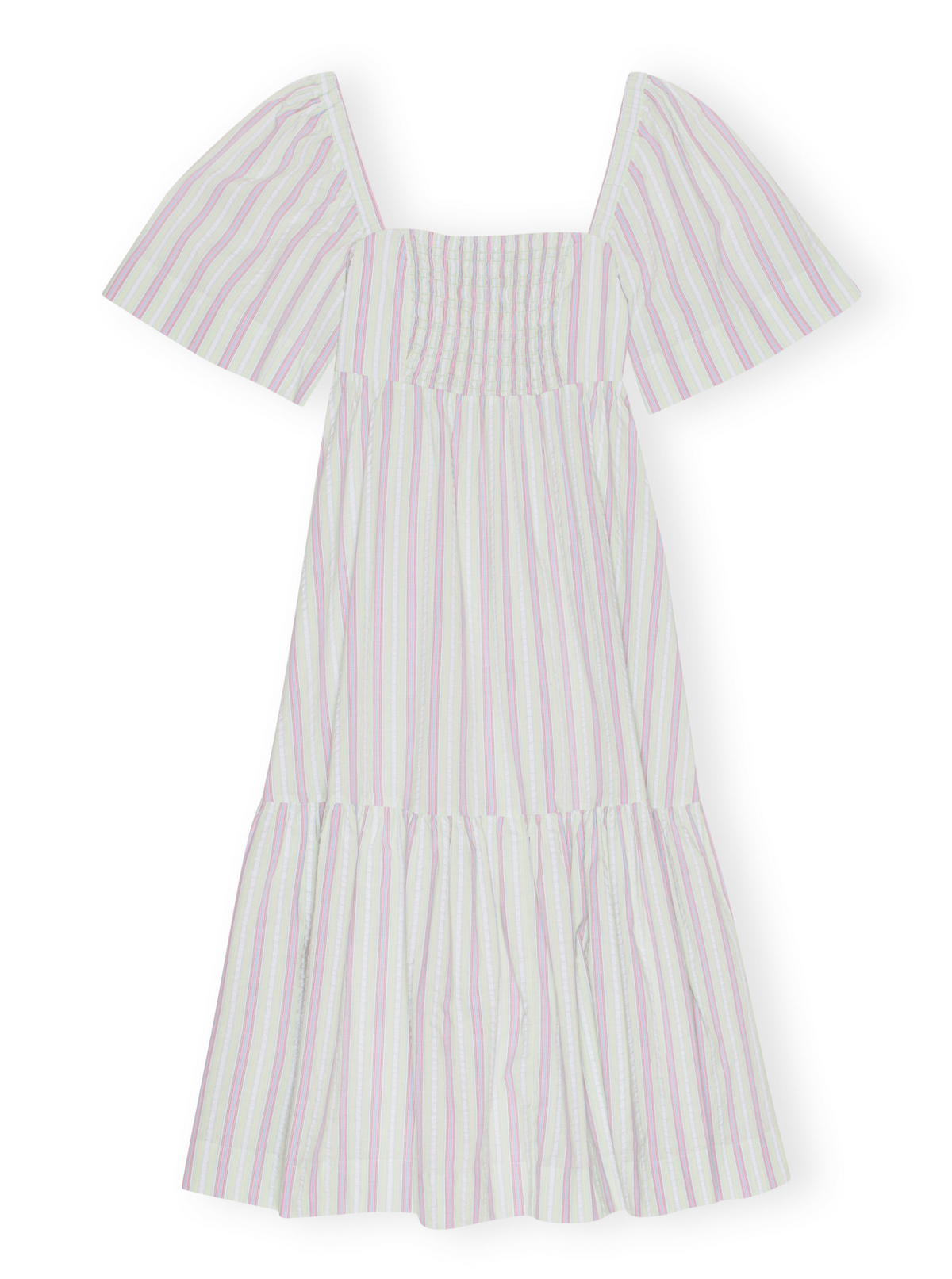 Stripe Seersucker Ruffle Midi Dress / Mauve Chalk Womens GANNI 
