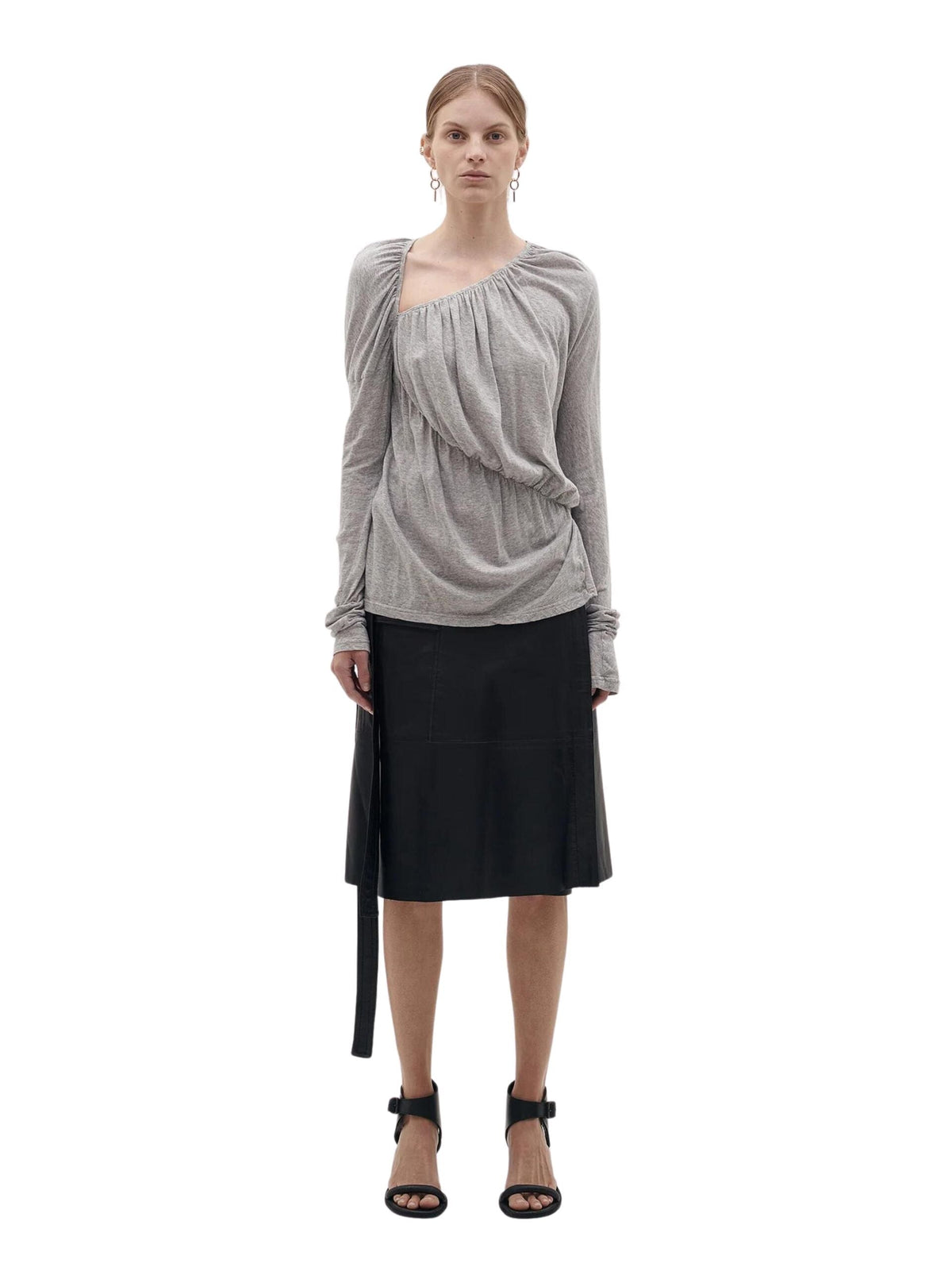 Superfine Jersey Ruched Top / Grey Marl Womens Bassike 