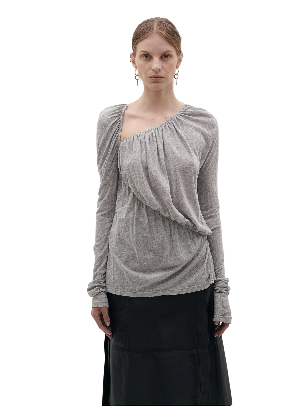 Superfine Jersey Ruched Top / Grey Marl Womens Bassike 