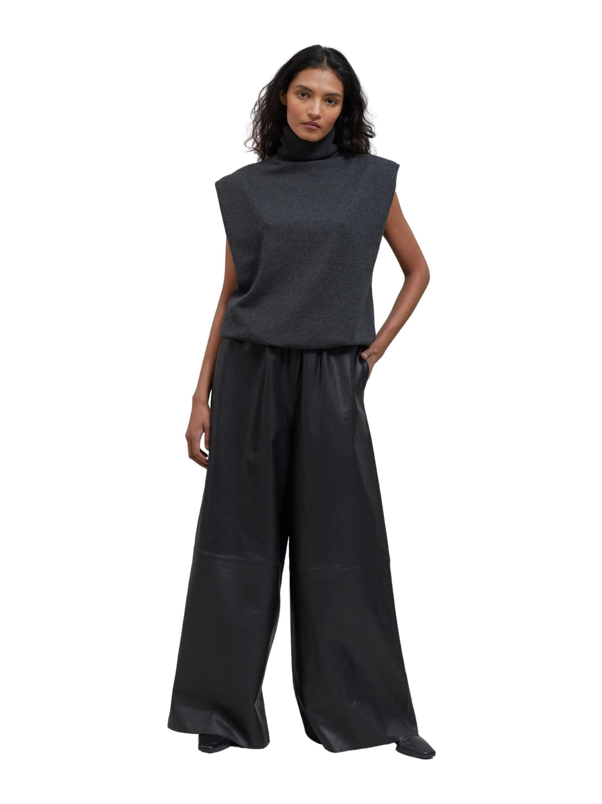 Sydney Wide Leather Pants / Black Womens Frankie Shop 