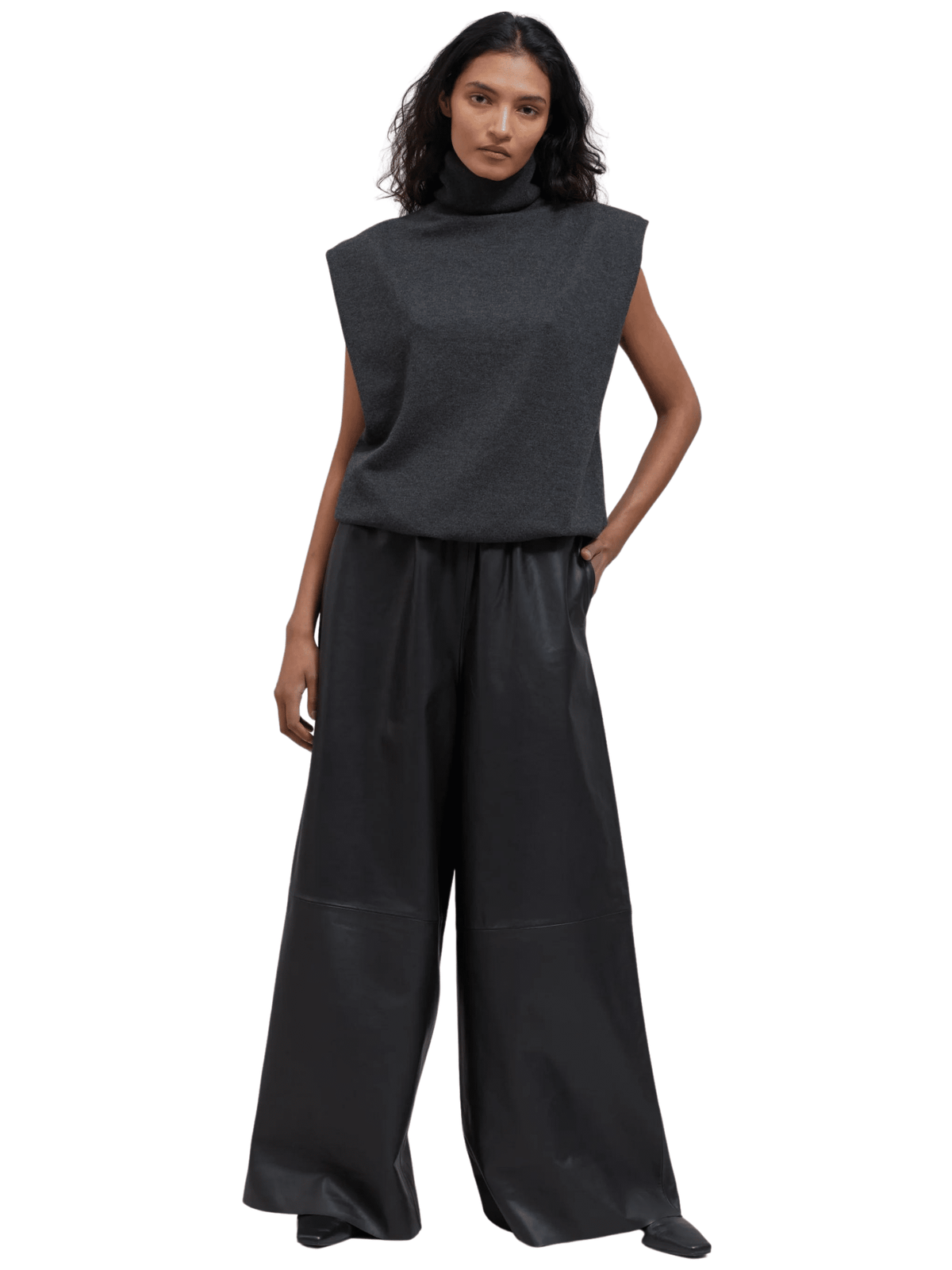Sydney Wide Leather Pants / Black Womens Frankie Shop 