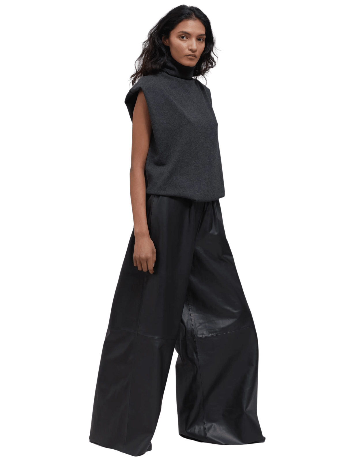 Sydney Wide Leather Pants / Black Womens Frankie Shop 