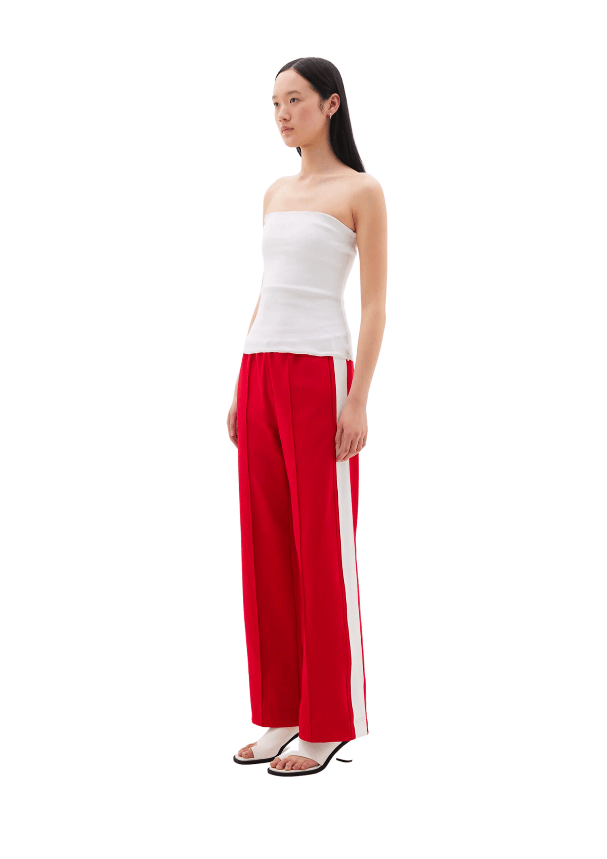 Twill Stripe Detail Pant / Red &amp; White Womens Bassike 