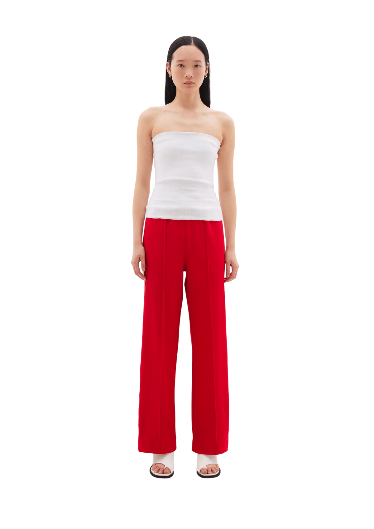 Twill Stripe Detail Pant / Red &amp; White Womens Bassike 