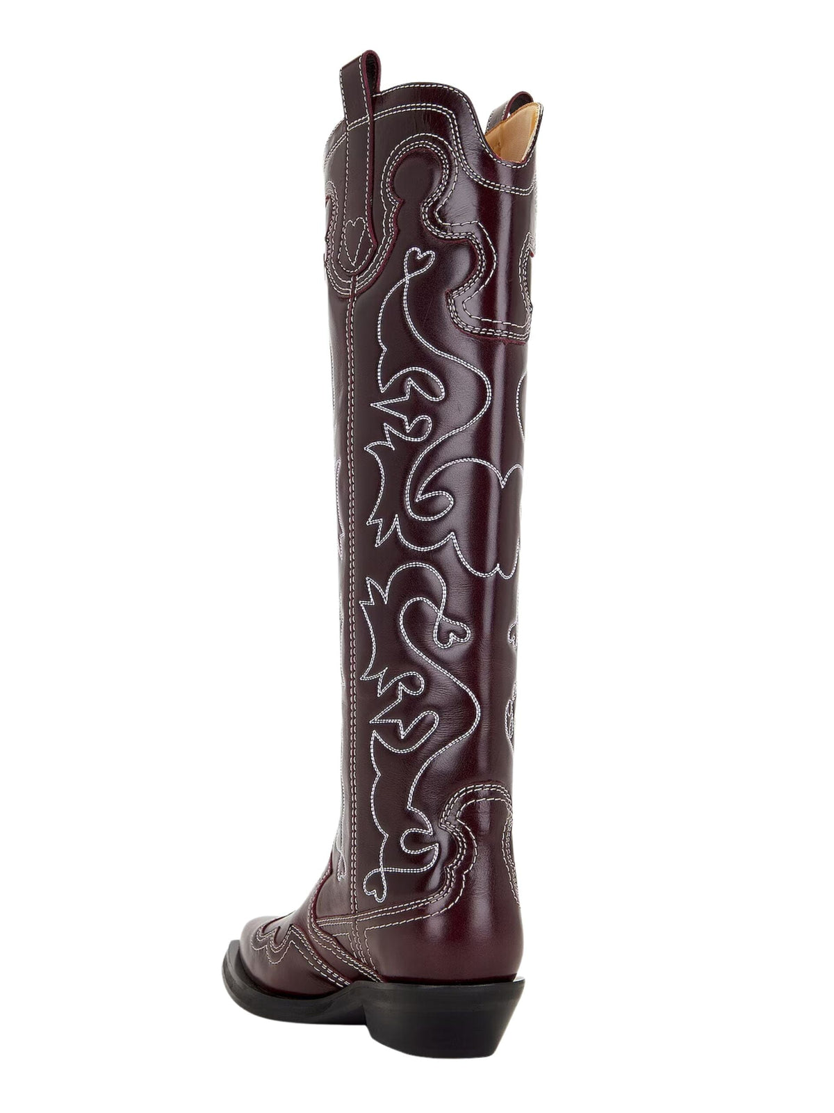 Western Knee High Embroidered Boot / Burgundy Womens GANNI 